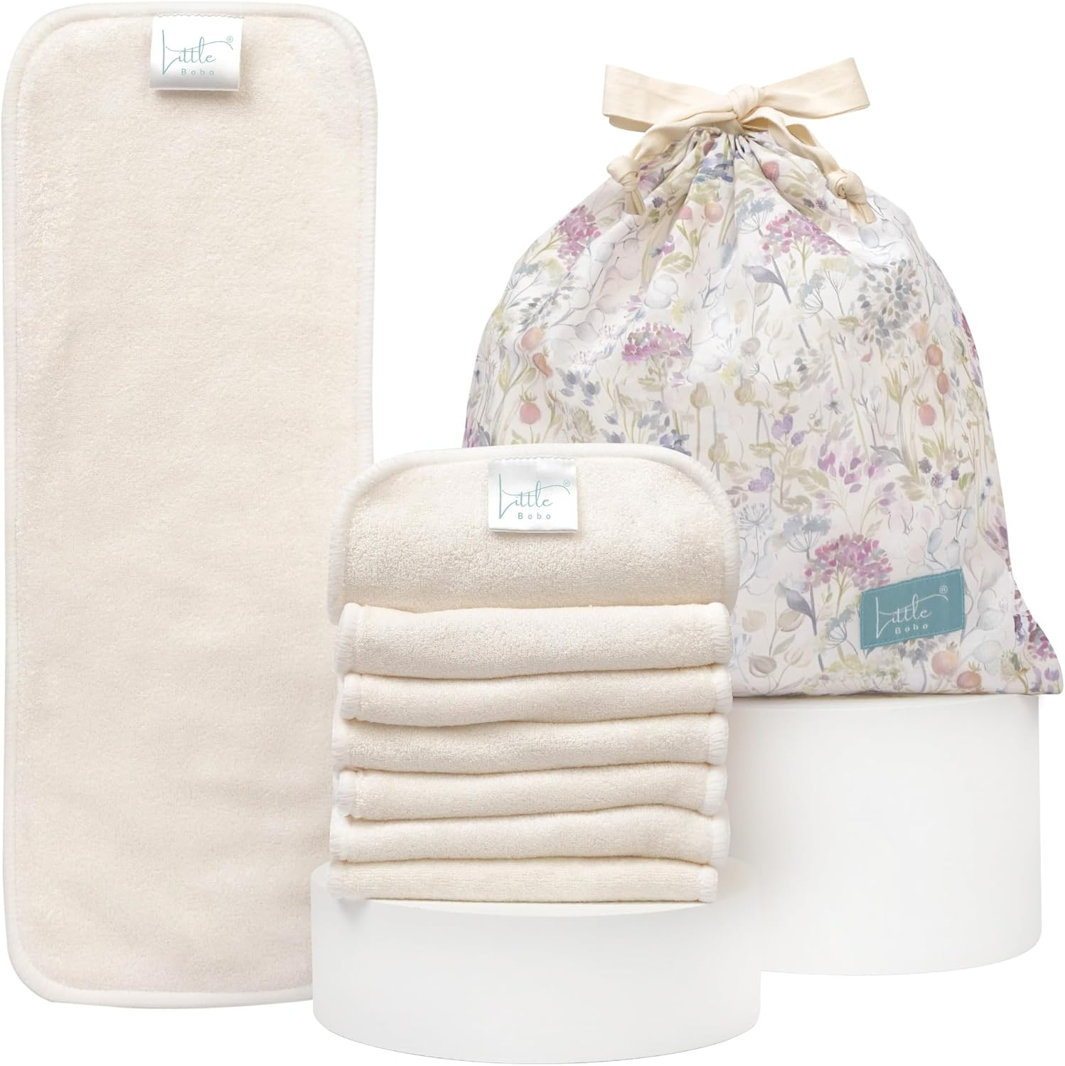 Little Bobo 8-Pack Eco Bamboo Cotton Cloth Nappy Inserts Set with Storage Bag | Reusable Ultra-Absorbent Booster Soaker Liner Pads | Gentle on Sensitive Skin | Nappy Rash Prevention for Newborns | Leak Protection & Day-Night Use (Bamboo Cotton Inserts)