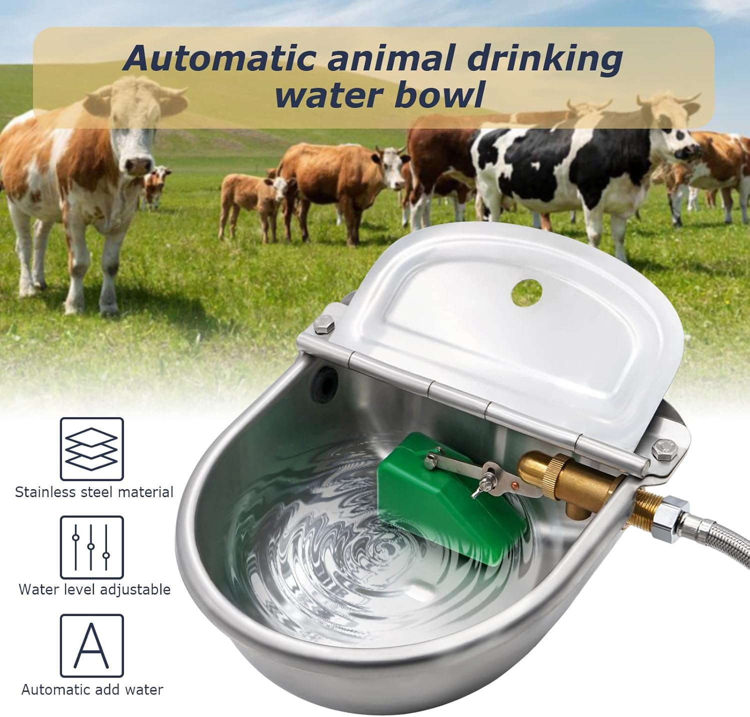 Automatic Horse Drinking Water Bowl with Float Valve Upgraded Stainless Steel Water Feeder Trough for Livestock Cow Sheep Goat Cattle Hog Dogs image number 1