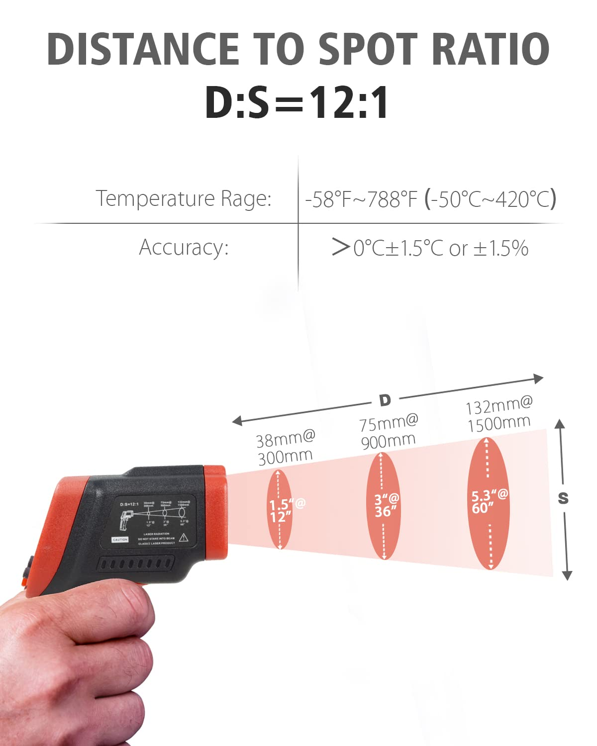 Wintact Infrared Thermometer﹣58℉~788℉ (-50℃~420℃) Non-Contact Digital Surface Laser Temperature Gun, Adjustable Emissivity for Kitchen Fridge Freezer Cooking Food Meat (Not for Human) image number 1