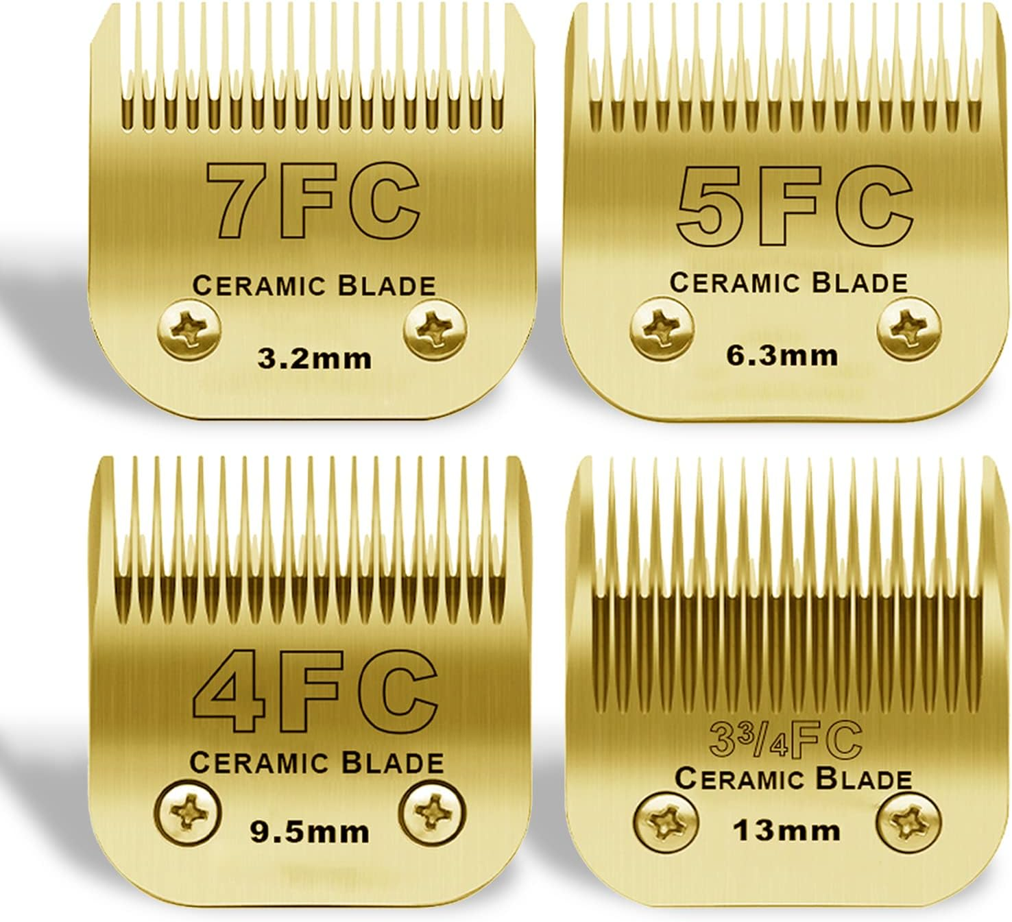 7FC/5FC/4FC Detachable Pet Dog Grooming Clipper Ceramic Blades Set,Compatible with Andis/Heiniger/Moser45 and Oster A5 and Wahl KM10 Series Clippers,3 Pack,Gold