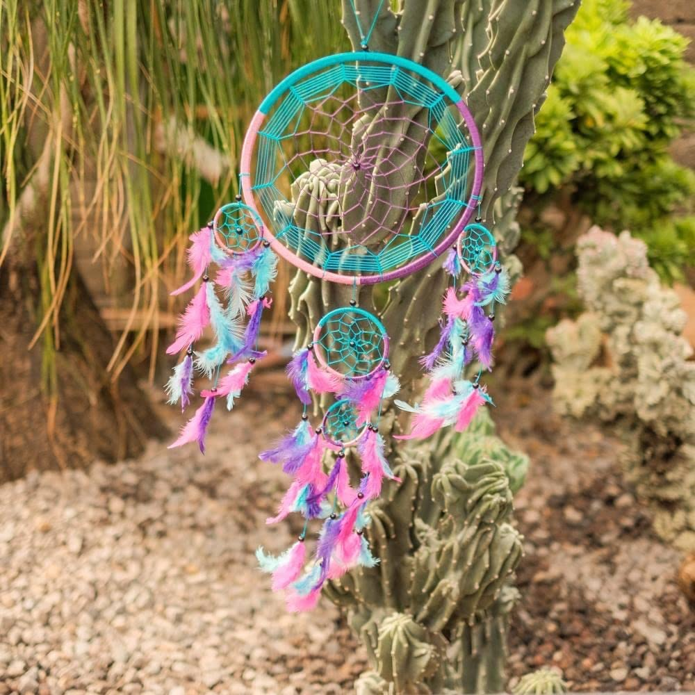 Dream Catcher Wall Hanging Large Multi Colour Handcrafted Dreamcatcher Traditional Style Decoration Coloured Feathers 27Cm X 80Cm image number 4