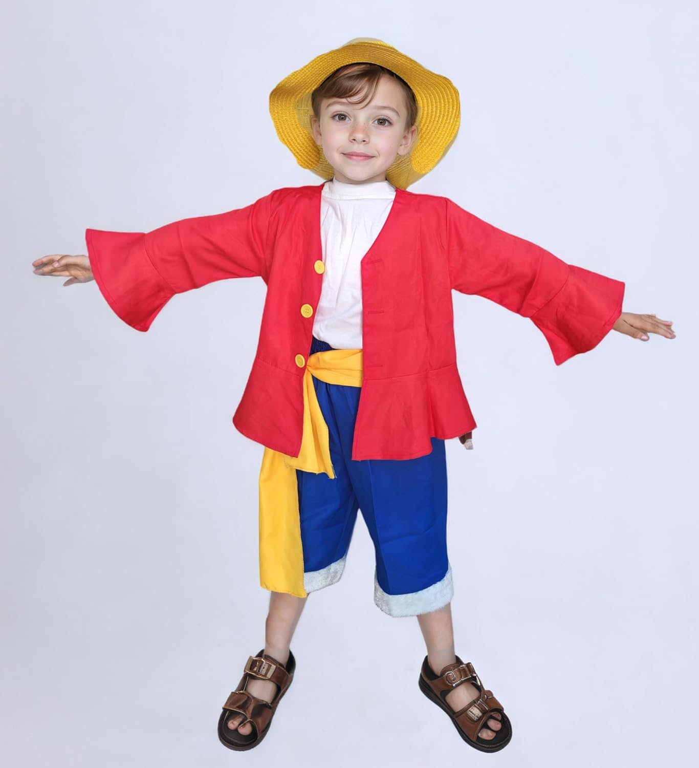 Luffy Costume Halloween Anime Costumes for Kids with Coat, Pants, Belt, Straw Hat for Boys image number 6