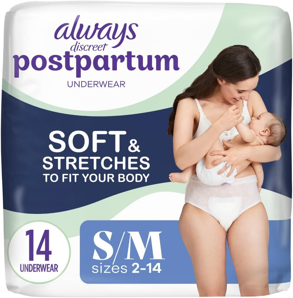 Always Discreet Postpartum and Adult Incontinence Underwear for Women, Size S/M, Maximum Protection, 16 CT