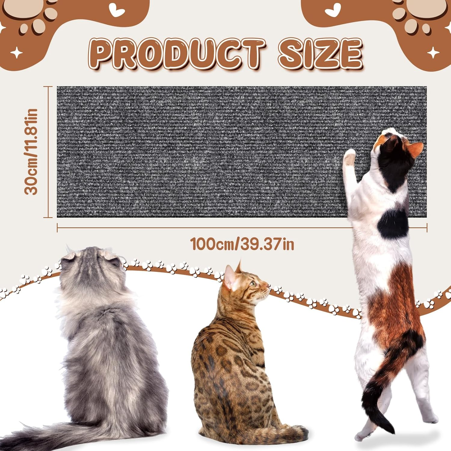 Scratch Protection Sofa, Self-Adhesive Scratch Mat for Cats, Beds, Blankets & Furniture, DIY Scratch Board, Antiscratch Tape for Carpets, Cat Stand, Wooden Handle, Cat Tower (30 X 100 Cm) image number 2