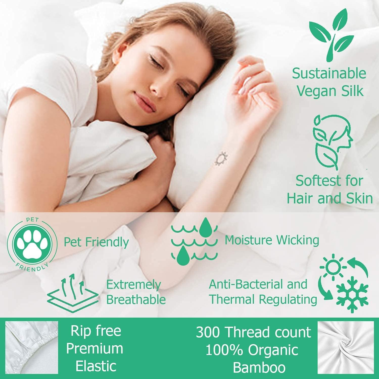 LINENWALAS 100% Vegan Bamboo Silk Pillowcover Set 20 X36 Natural Soft and Best for Hair and Delicate Skin- Set of 2(King,Aqua) image number 2