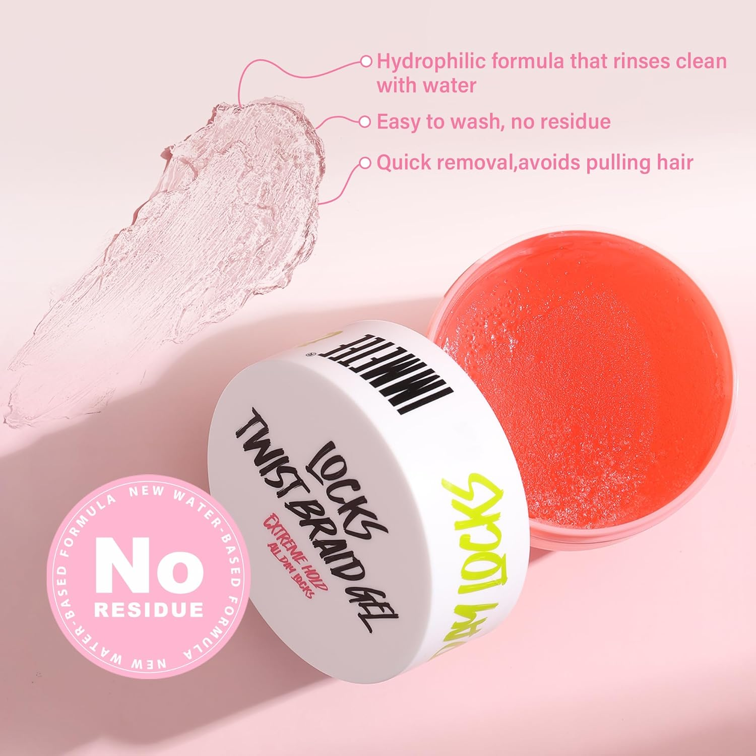 Immetee Lock and Twist Gel for Afro Hair, Extra Hold High Shine All Day Locks Braid Gel, 24H Edge Control Gels for French Braids with Brush,150G image number 2