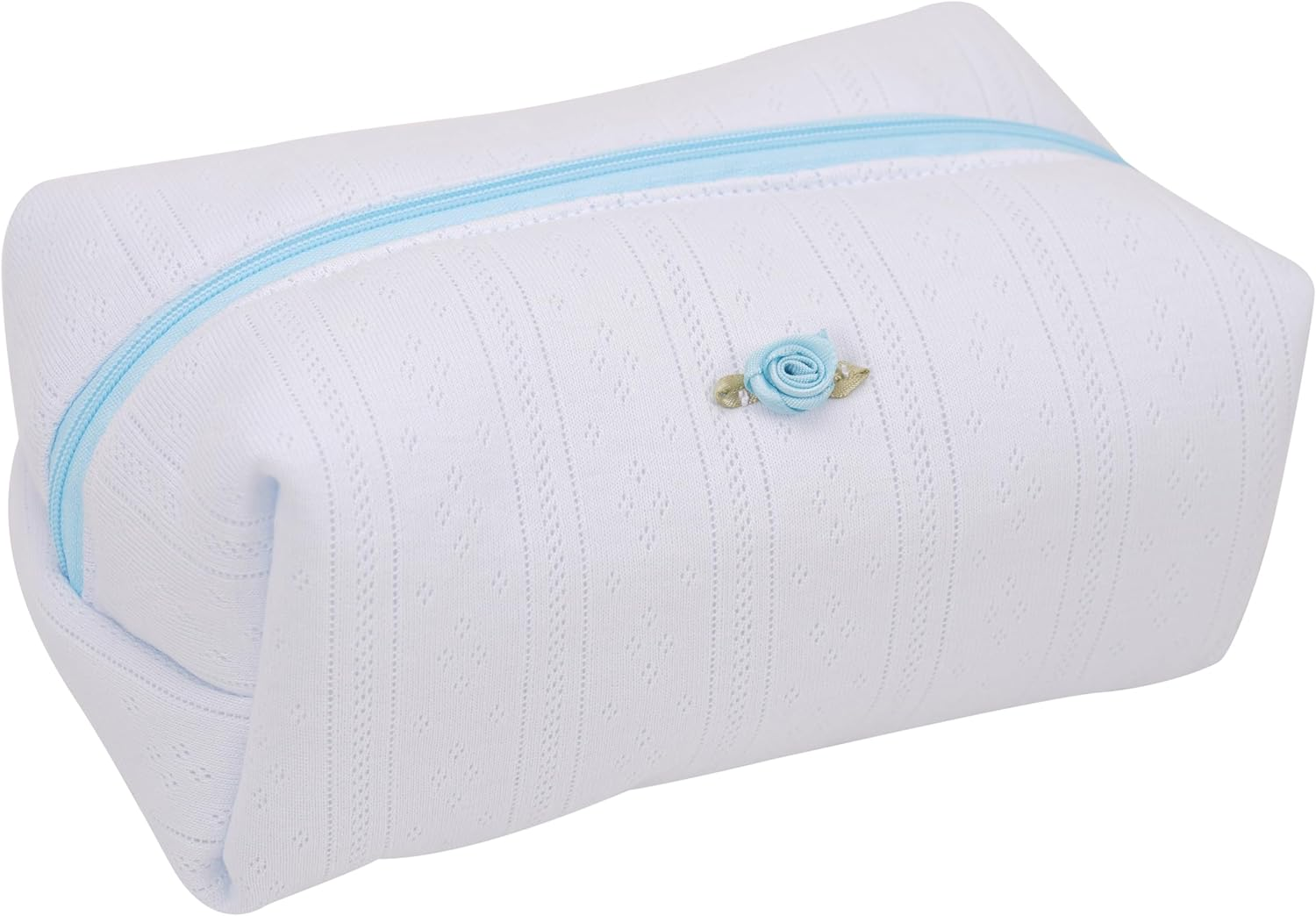 ZUNUONUO Handmade Quilted Cotton Makeup Bag for Women - Cute Cosmetic Pouch, Travel Toiletry & Make up Organizer, Coquette Aesthetic Skincare Bag, Travel Essentials, Embroidery White, Coquette