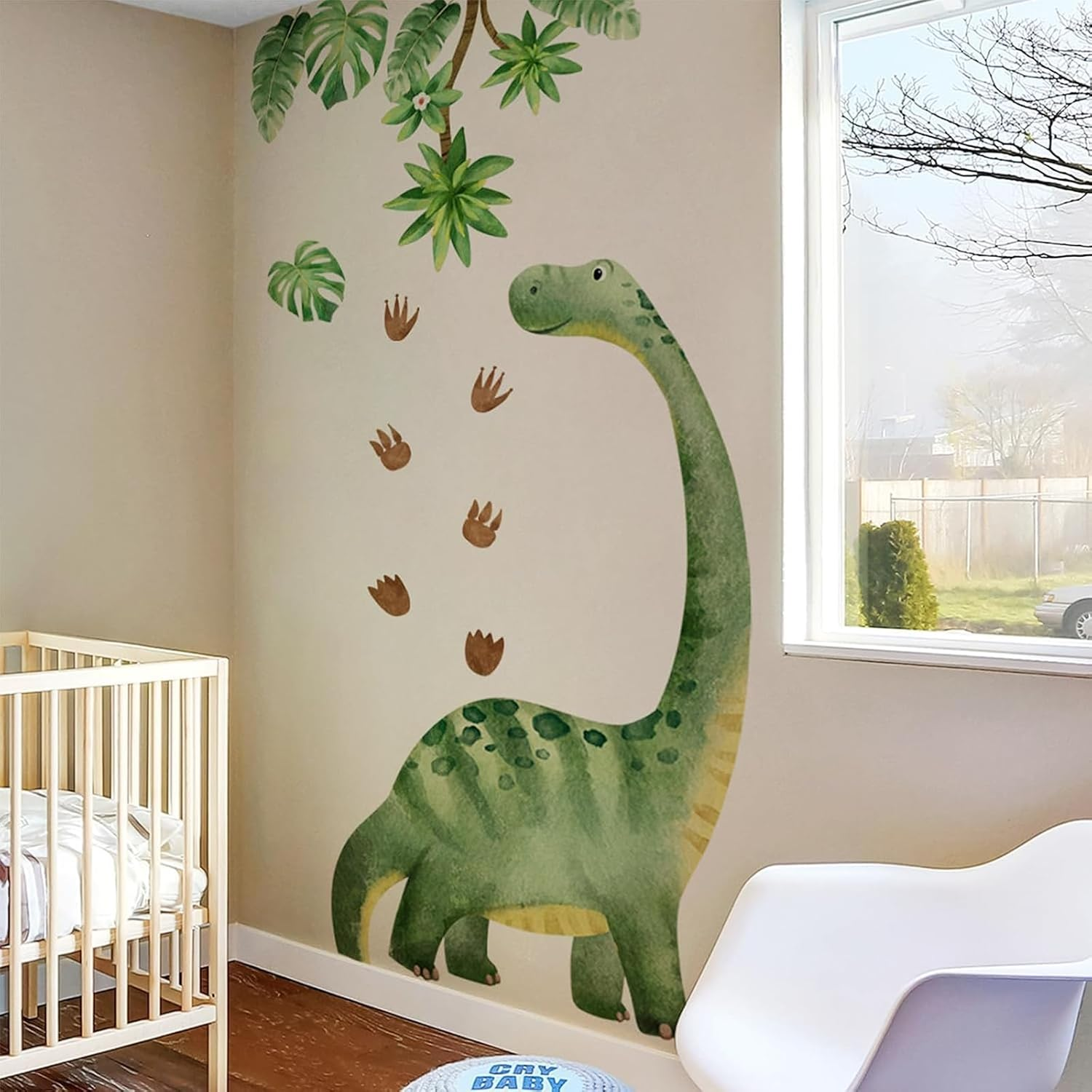 Weidllys Large Dinosaur Wall Decals for Boys Bedroom Dino Footprints Wall Stickers Peel and Stick Baby Toddler Kids Room Wall Decor Murals for Nursery Daycare Classroom Decoration