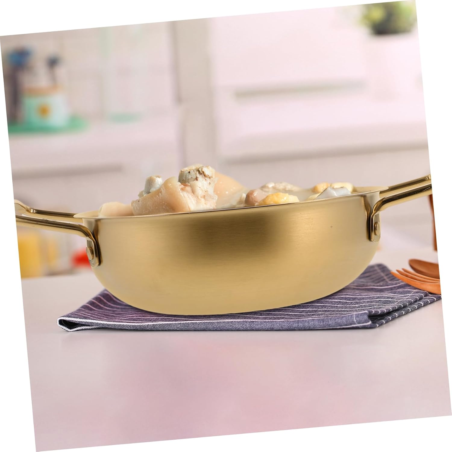 FUNOMOCYA 1Pc Household Noodle Pot Stainless Steel Stockpot with Binaural Handles and Easy to Clean for Ramen and Soup Cooking image number 4