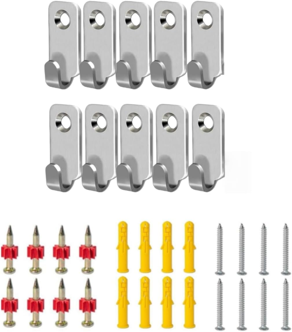 10 Pack Heavy Duty Picture Hangers Mirror Hooks - 304 Stainless Steel Wall Mounted Mini J Wall Hooks for Picture Frame Hardware for Hanging Mirror Hanging Hardware Band Screw