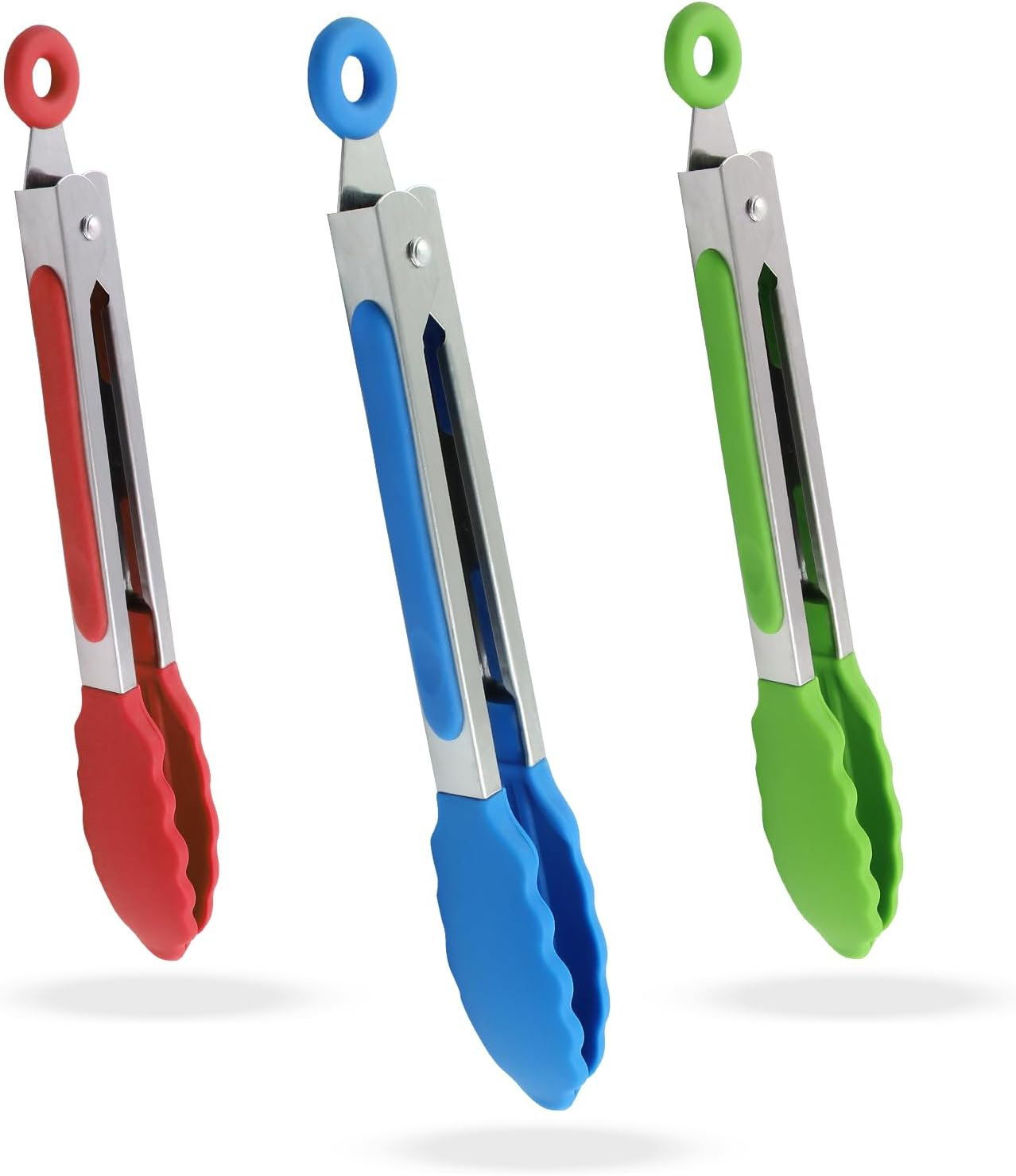 Hitefu 3PCS Kitchen Tongs, 7-Inch Heat Resistant Food Tongs for Cooking with Silicone Tips, Small Serving Tongs Non-Stick for Frying Grilling Salad(Black)