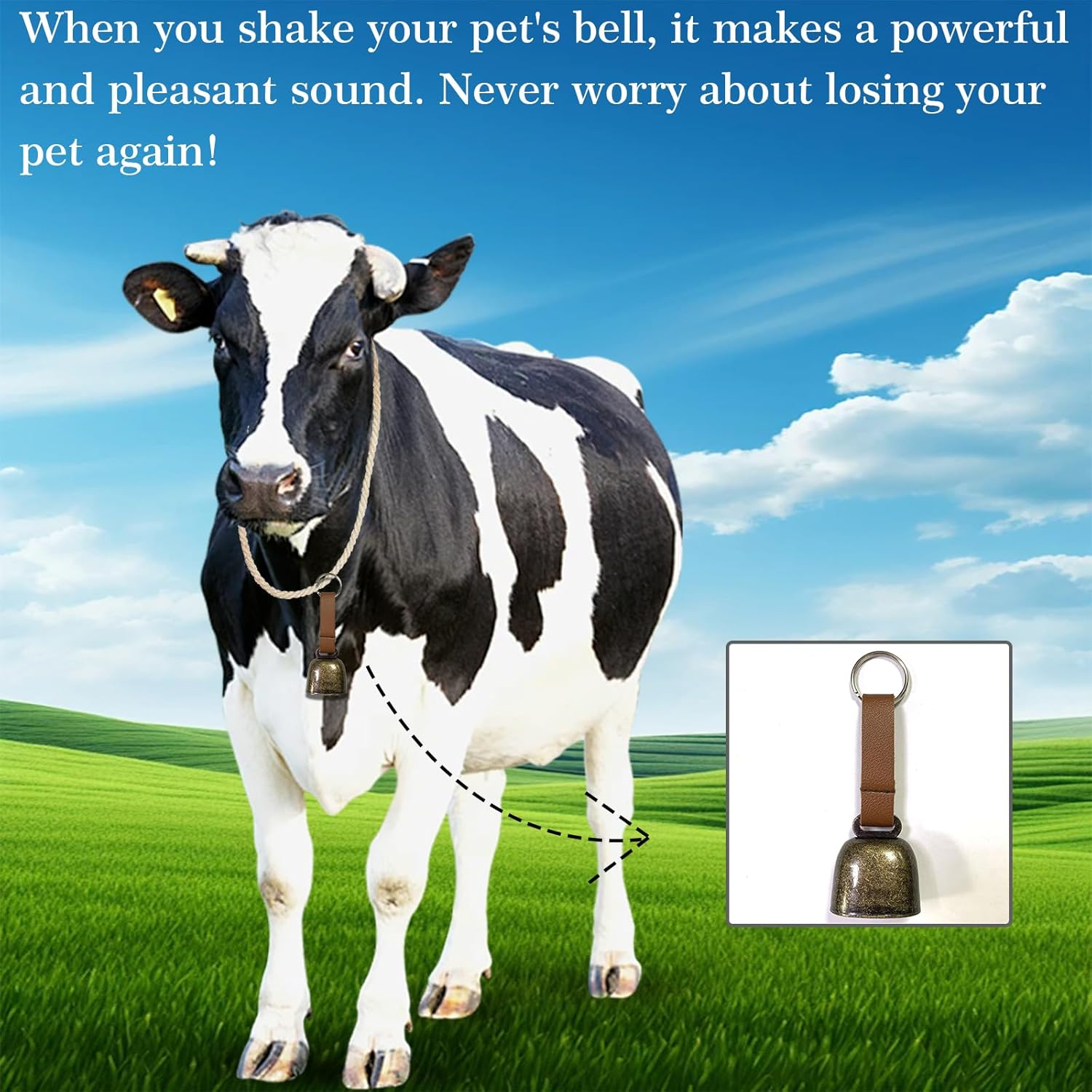Small Cow Bell for Dog Collar with Leather Strap, Bear Warning Bell, Loud Cowbell, Anti-Lost Grazing Copper Training Bells, Pet Tracker Noise Maker for Puppies Cat Horse Sheep Goat - 4 Pack image number 2
