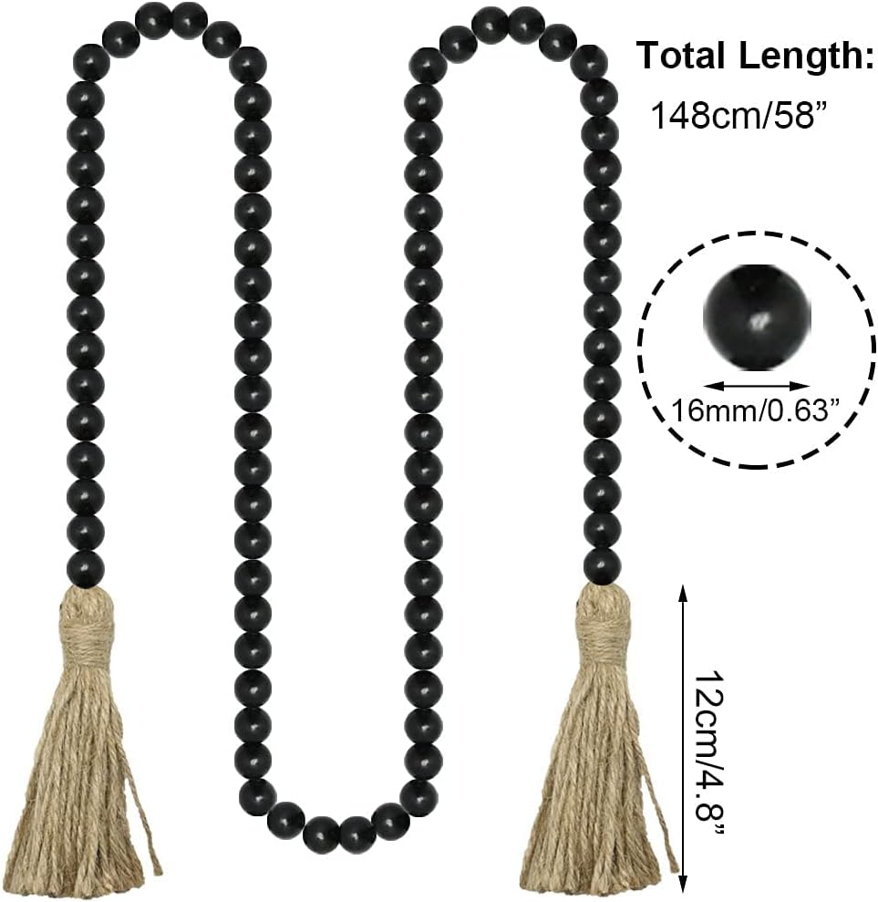58In Farmhouse Beads Wood Bead Garland with Tassels, Rustic Farmhouse Decor for Farmhouse Tiered Tray Farmhouse Wall Decor (Black) image number 1
