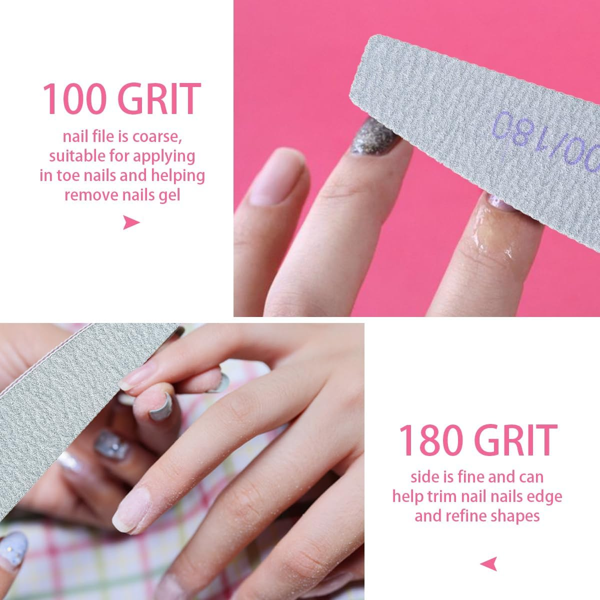 URAQT 6PCS Professional Nail Files,100/180 Grit Nail File Double Sided Emery Board,Washable Nail Buffer Files,Curved Fingernail Files for Nail Grooming and Styling,Hairdressing Salon,Pets (White)