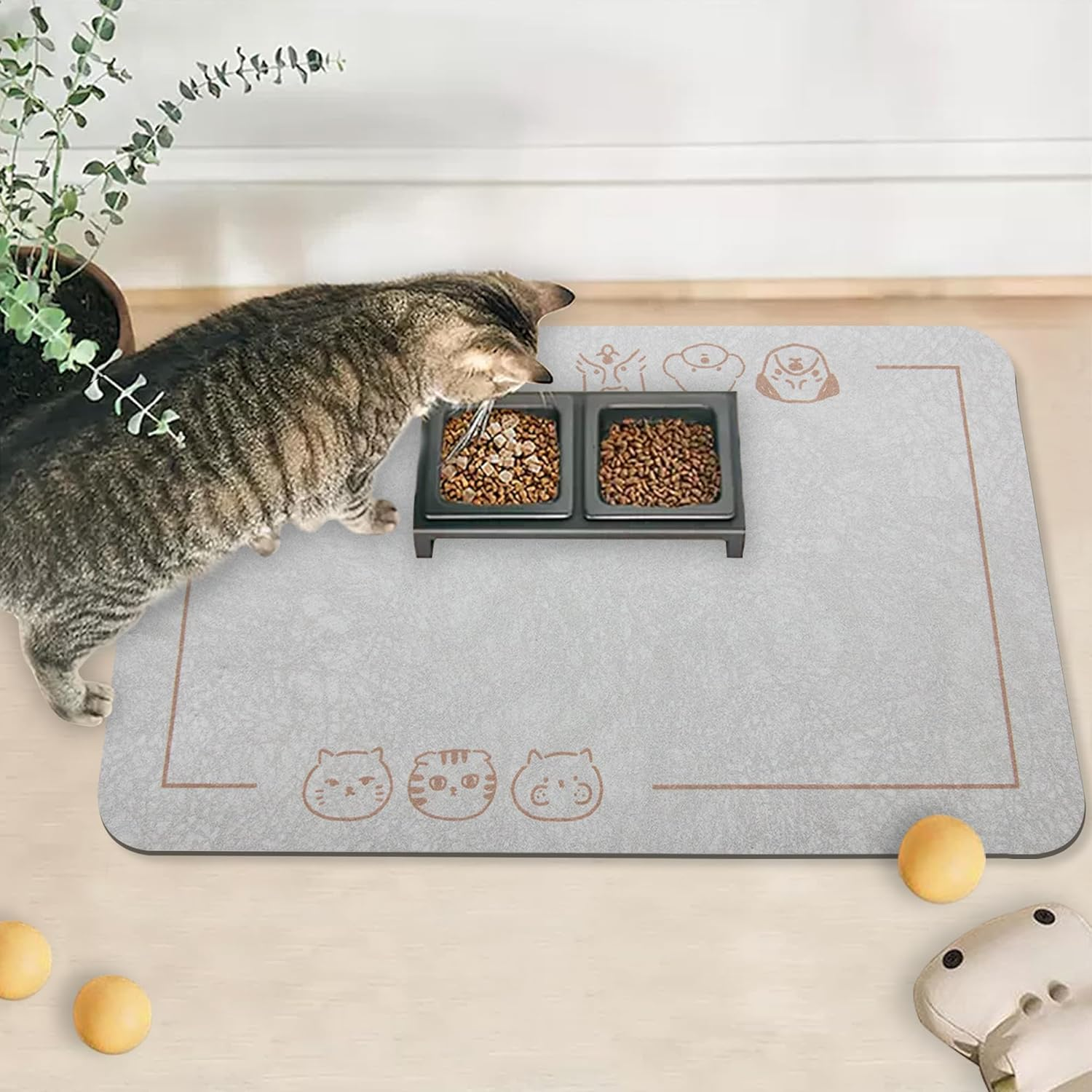YCT Pet Cat Food Mats - Non-Slip Super Absorbent, 18.1 X 11.8 Inches, Dark Grey
