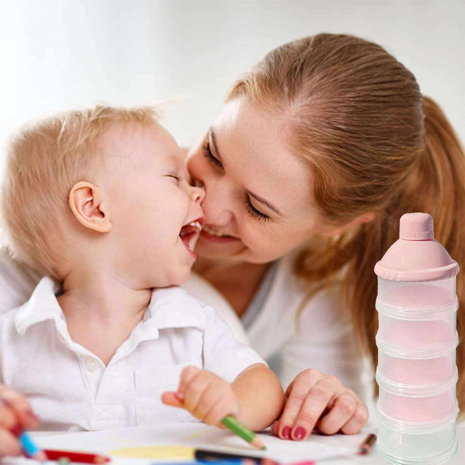 2 PCS 5 Layers Baby Milk Powder Dispenser, Milk Powder Pots, Formula Dispenser Portable Milk Powder Formula Dispenser Container Pot Box Milk Cans Snack Storage Box for Travel(Light Pink+ Light Pink) image number 4