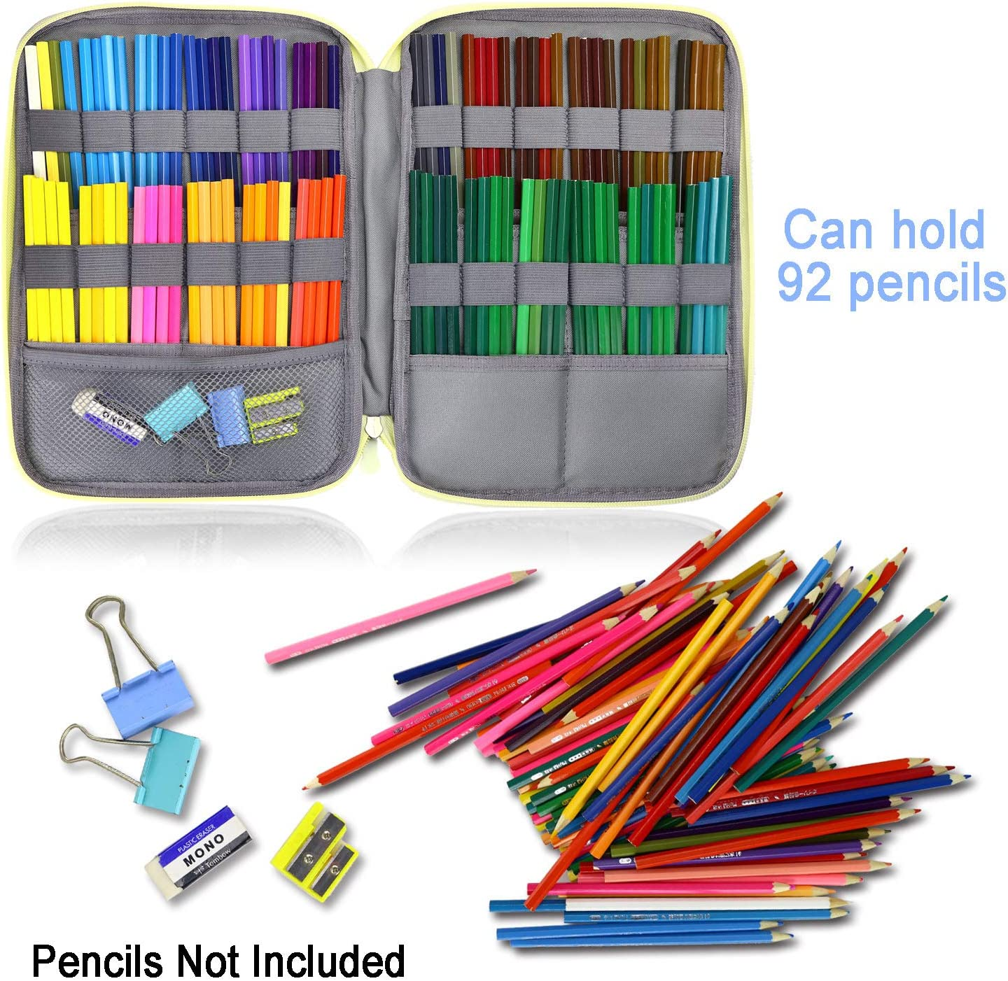 YOUSHARES 96 Slots Colored Pencil Case, Large Capacity Pencil Holder Pen Organizer Bag with Zipper for Prismacolor Watercolor Coloring Pencils, Gel Pens & Markers for Student & Artist (Purple) image number 2