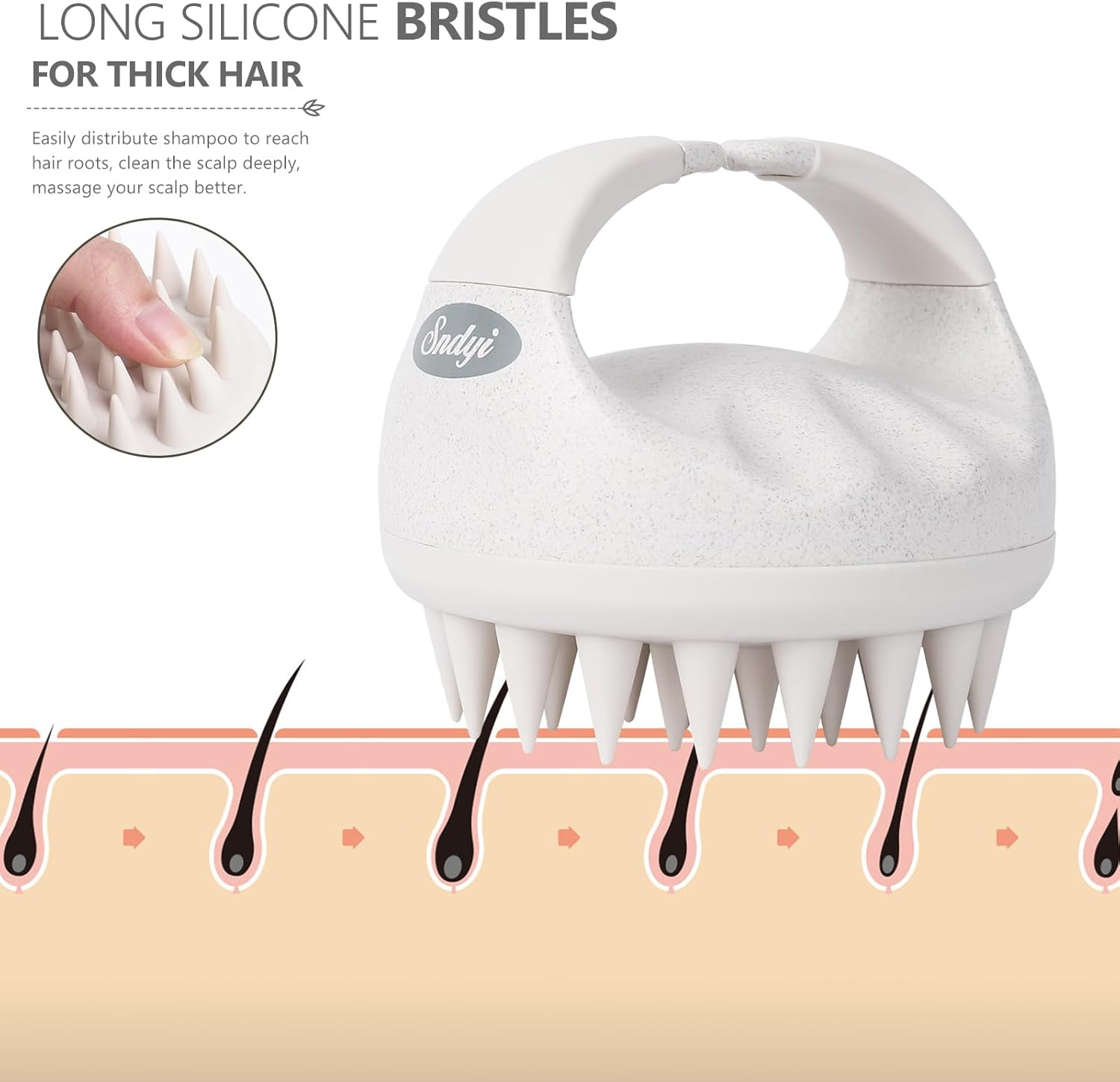 Sndyi Silicone Scalp Massage Brush, Exfoliating & Head Massage, Wet & Dry, Reduces Dandruff, Stimulates Hair Growth, Beige