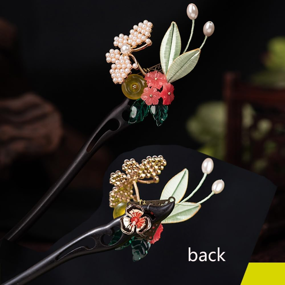 Hair Chopsticks for Women，Wooden Chinese Hair Sticks with Stone，Ebony Hair Accessories，Handmade (I) - 5Pcs Set image number 7