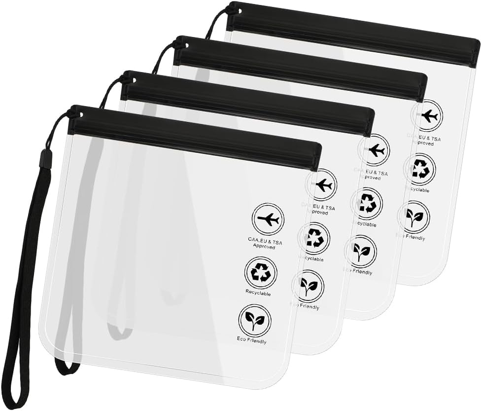 4 Pack Clear Toiletry Bag, Leakproof Airport Security Liquid Bag 20 X 20Cm, Travel Accessories Makeup Essentials Luggage Clear TSA Approved Travel Toiletry Bag for Men Women