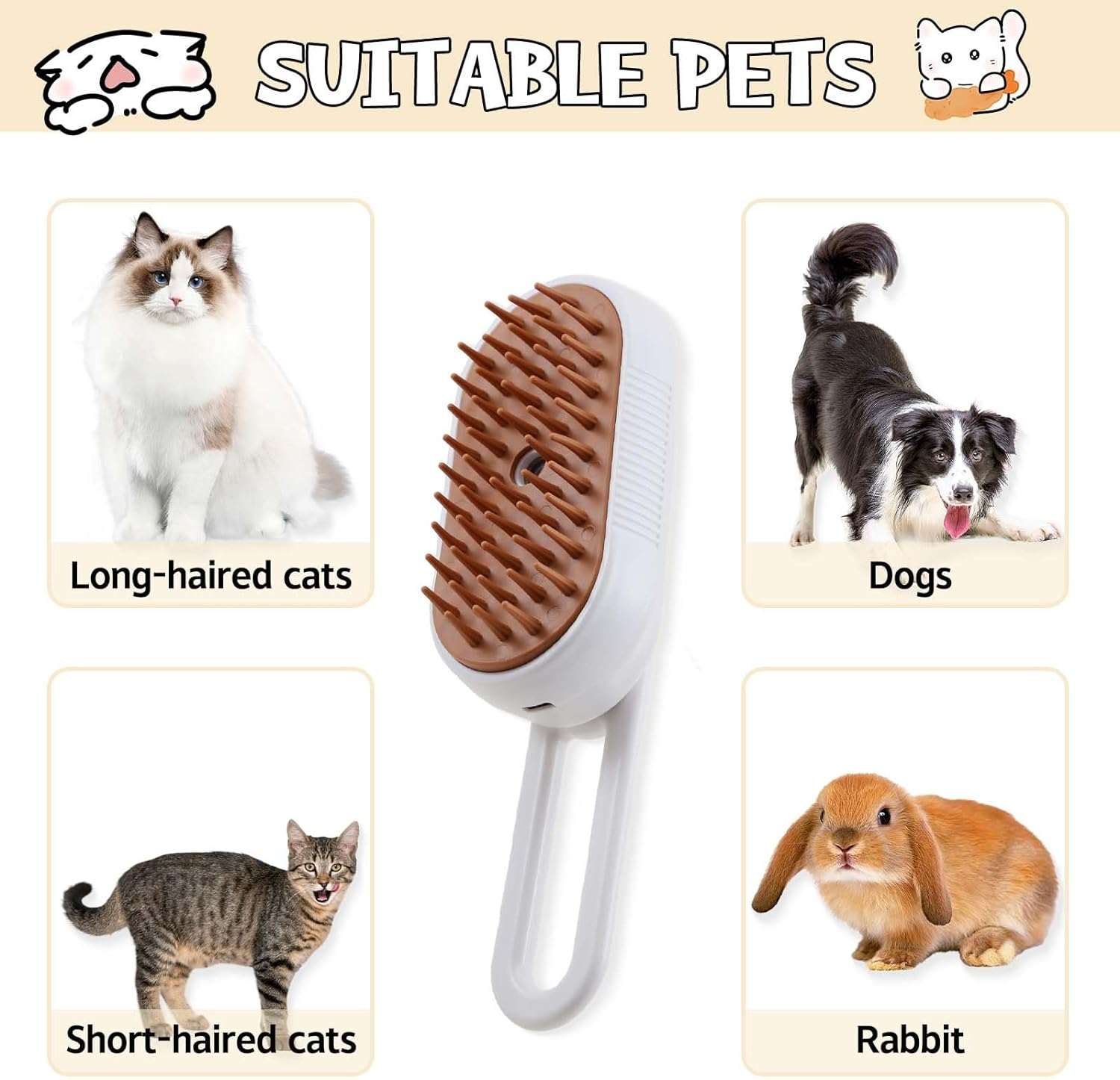 Cat Steam Brush, Cat Spray Comb, Pet Massage Shedding Brush, Rechargeable Silicone Steam Hair Brush, Multi-Functional Cat and Dog Hair Brush,Cat Hair Steam Brush image number 3