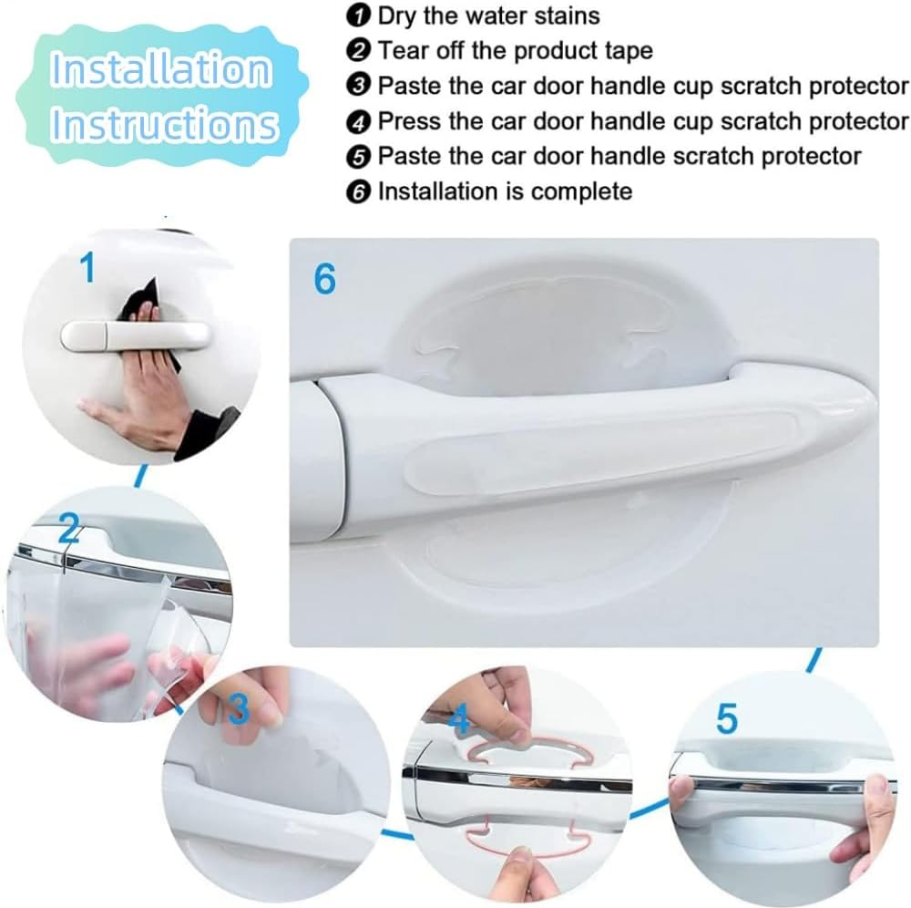 DACUAN 14Pcs Car Door Handle Scratch Protector Films, Transparent Universal Car Door Handle Protection Sticker, and Rearview Mirror Protection Strips（Clear） image number 3