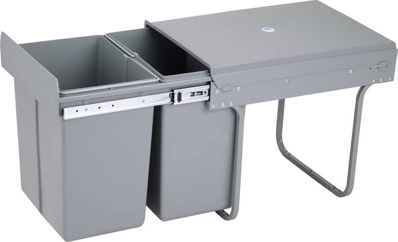 Pull Out Bin 40L Twin Cabinet Kitchen Waste Dual Slide Out Rubbish Garbage Trash Grey 2X20L image number 4