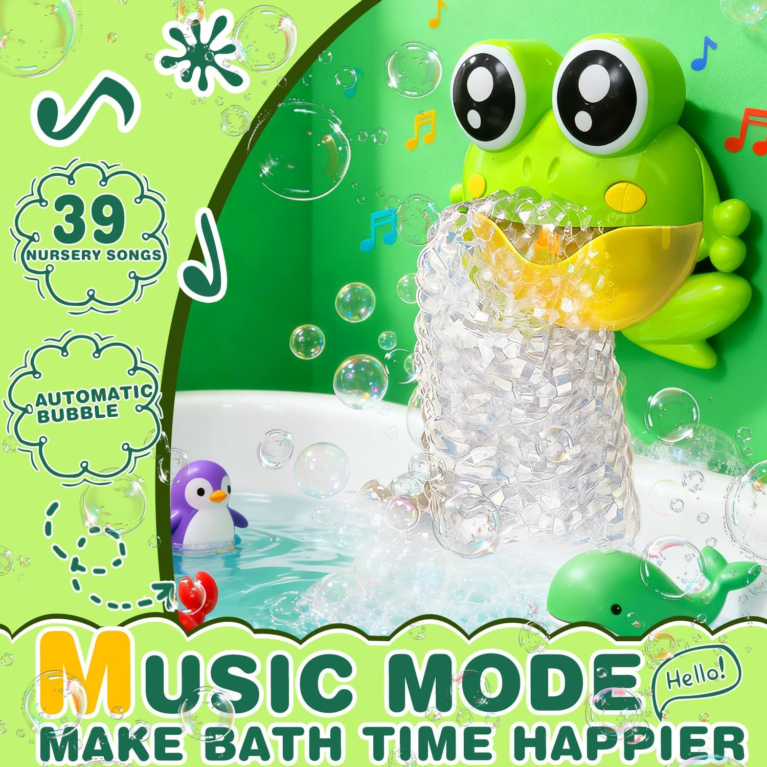 Tyniffer Baby Bath Toys for Toddlers - Frog Bubble Machine Bath Toy for Kids Ages 1-3 4-8 with Colourful Light up Music, Bathroom Bathtub Toys as Birthday Gifts for Boys Girls image number 1