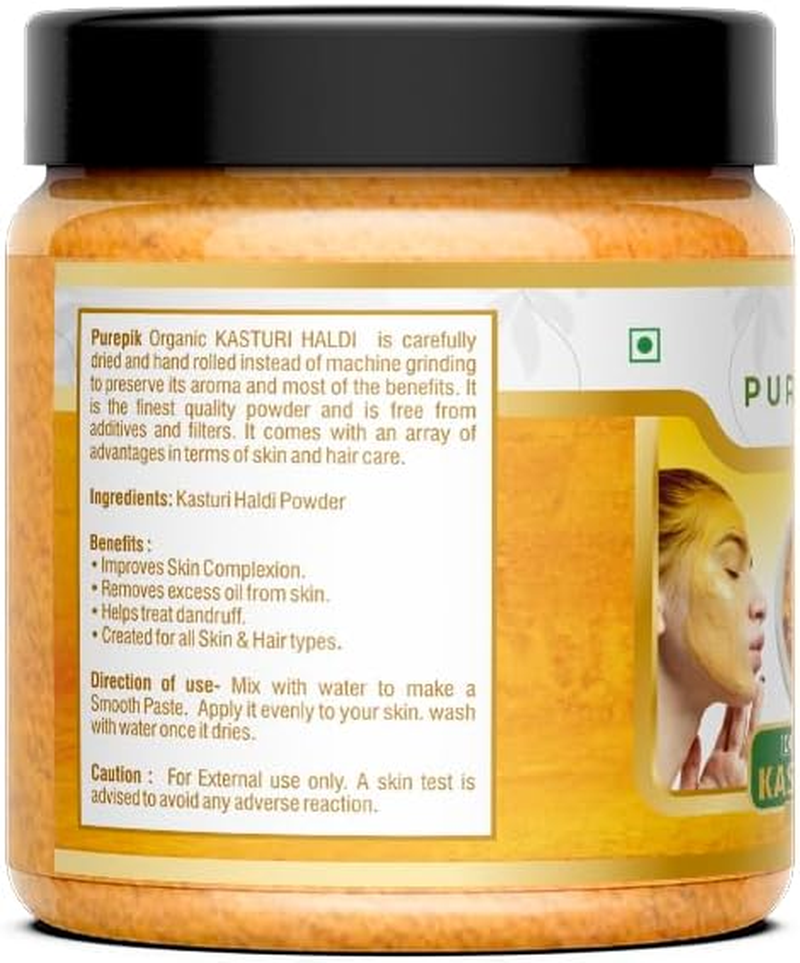 Pure Pik Organic Kasturi Haldi Powder for Face Beauty (200 Gram) Jar Pack | Wild Turmeric Powder,Kasturi Manjal Powder