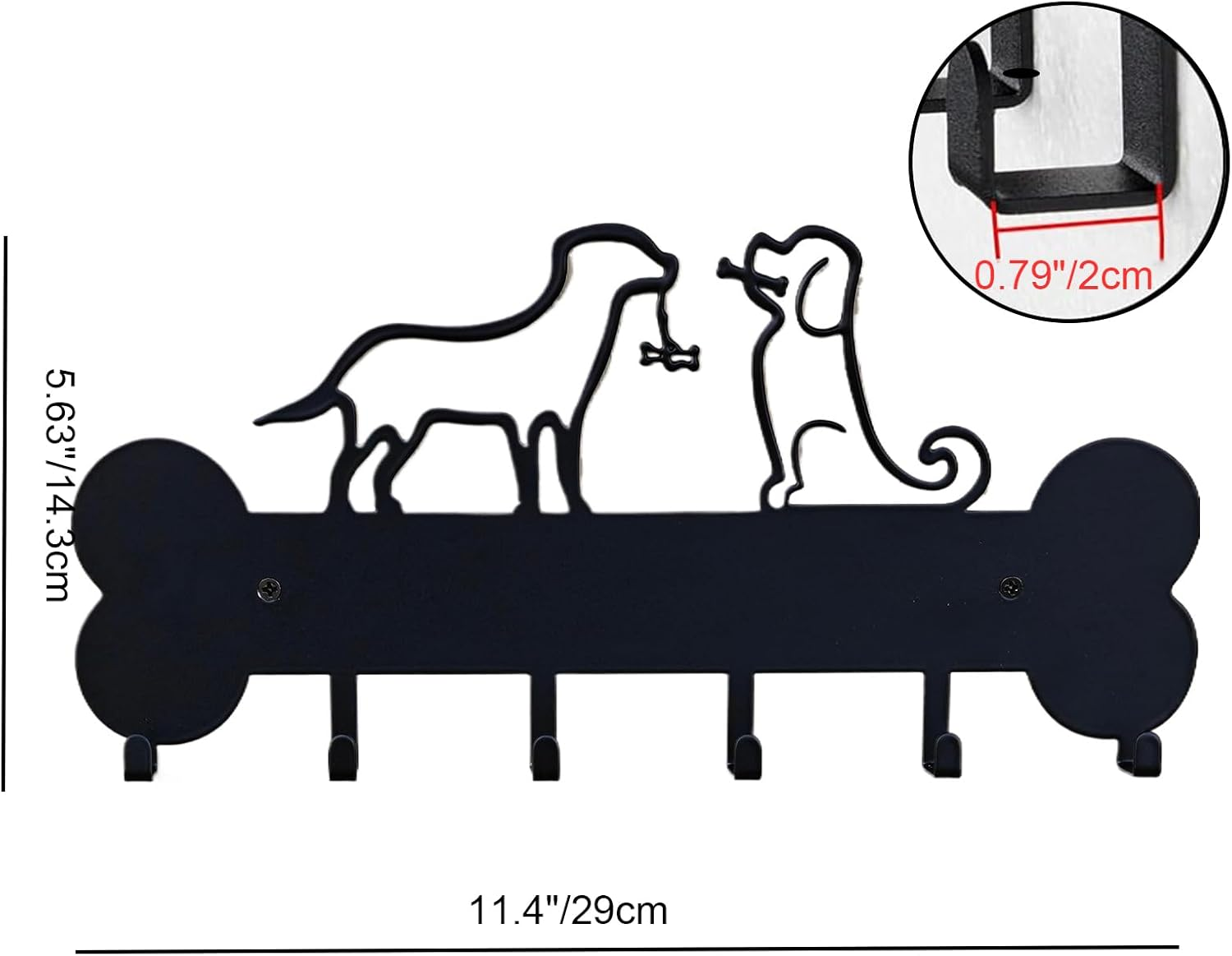 Dog Leash Holder Wall Mount, Dog Supply Organizer with 6 Hooks, Metal Key Hooks for Wall， Wall Storage for Hanging Leash, Vest, Harness, Keys