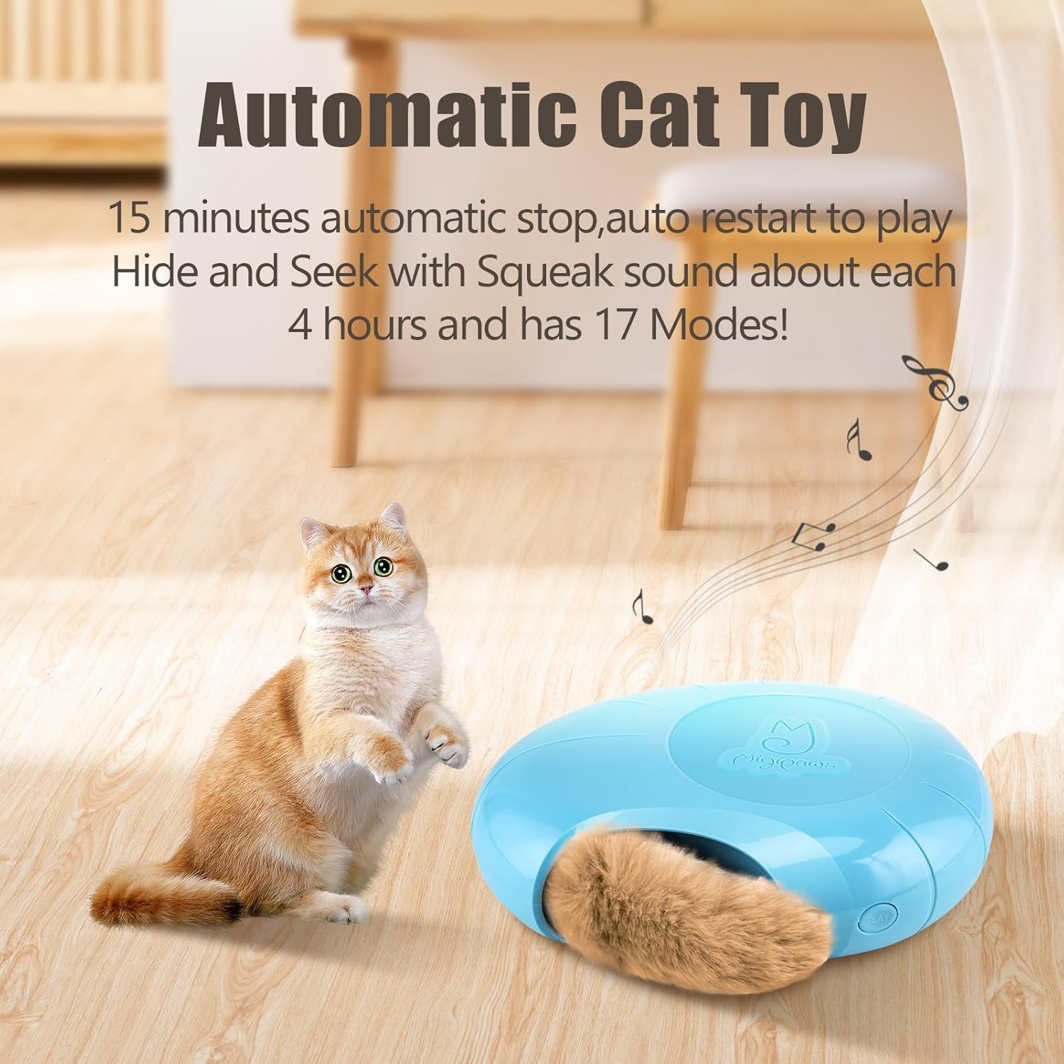 Migipaws Cat Toys,Interactive Fluffy Ball,Squeak Hide and Seek in a Mice Hole,Smart Kitten Teaser,Automatic Timer on Off, Plush Fur Tail Refill image number 1