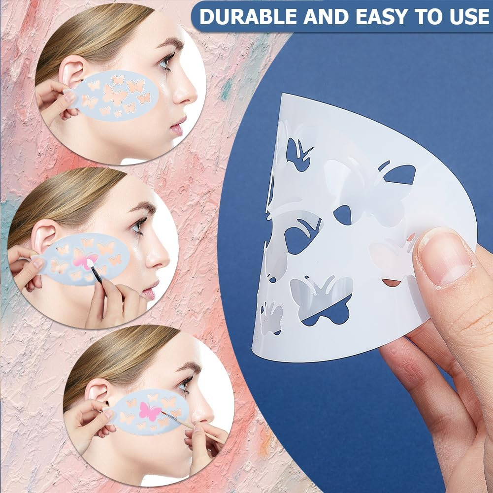GORGECRAFT 24 Styles Reusable Face Paint Stencils Plastic Body Drawing Flower Snowflake Fish Star Tattoo Painting Makeup Temporary Tracing Body Template for Holiday Halloween Party Makeup Art Crafts image number 4