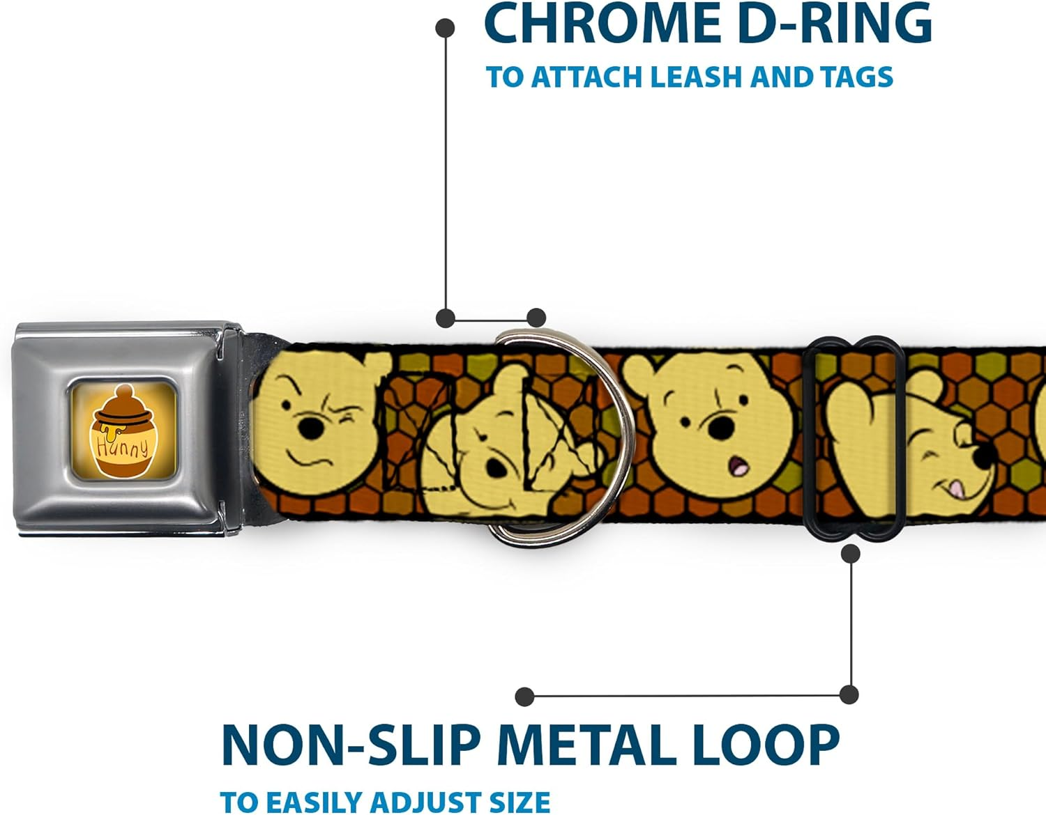 Buckle-Down DC-WDY273-L DYHP Hunny Pot Full Color Black/Browns Dog Collar, Large/15-26 image number 3