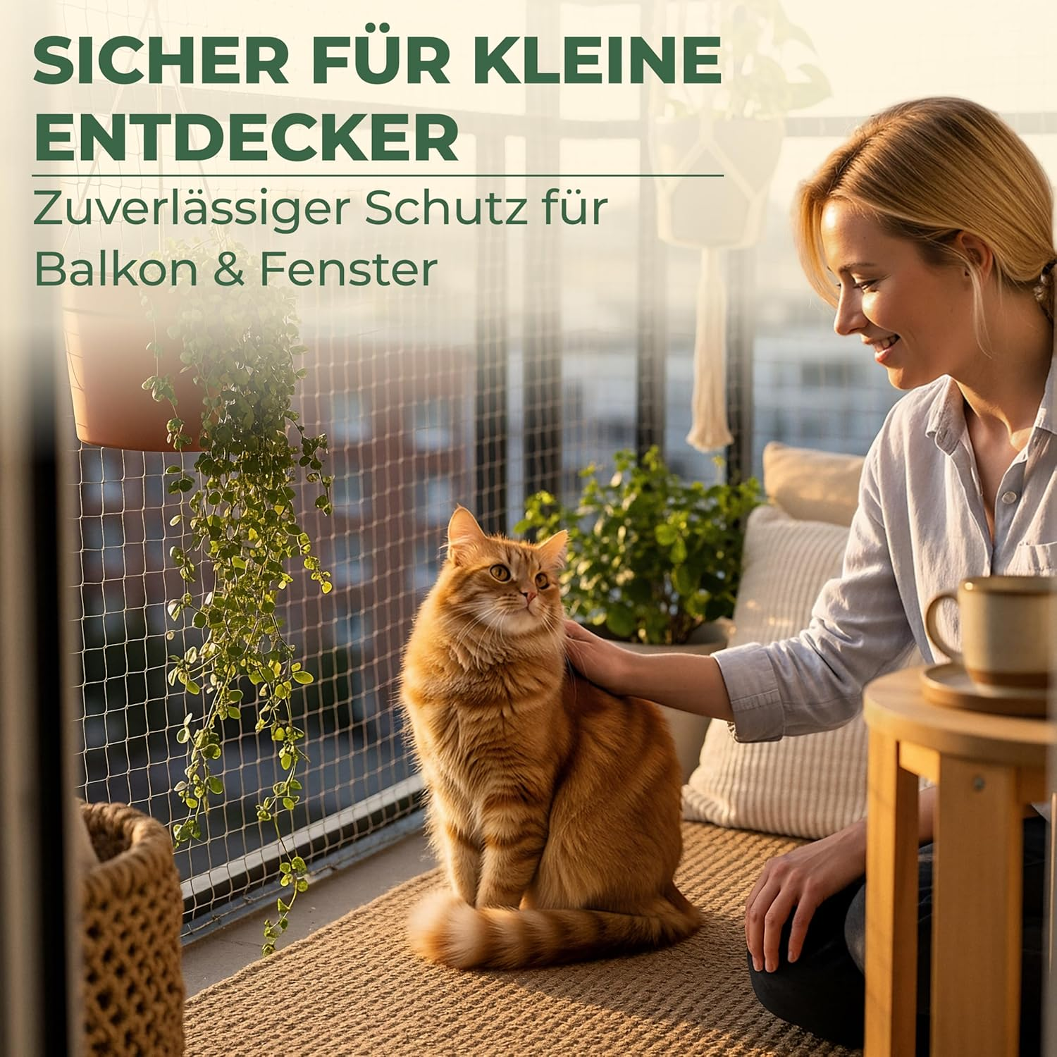 WOOWOOD Cat Net for Balcony [No Drilling Required] - Cat Net Wire Reinforced - Cat Protection Net Weatherproof & Uv-Resistant - Cat Grid Including 20 Cable Ties & Dowels - Cat Net Balcony and Window image number 6