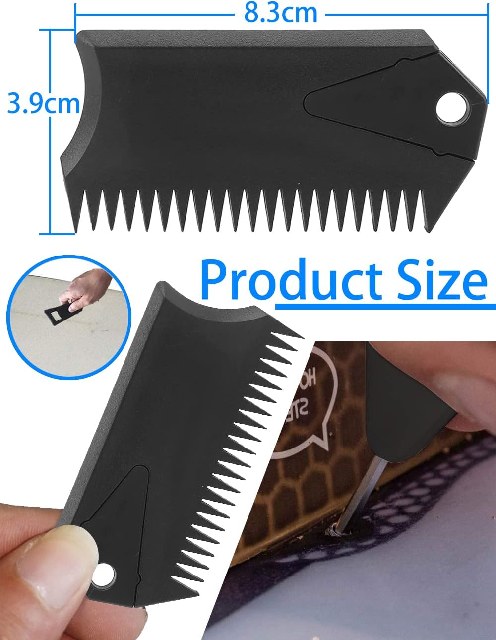 4 Pack Wax Comb with Fin Key, SUP Surf Board Wax Comb, Cleaning Remover Skim Board Surfing Accessory, Surfboard Wax Remove Comb Portable Black Fin Wax Scraper Tool, Black Maintenance Remover Comb image number 5