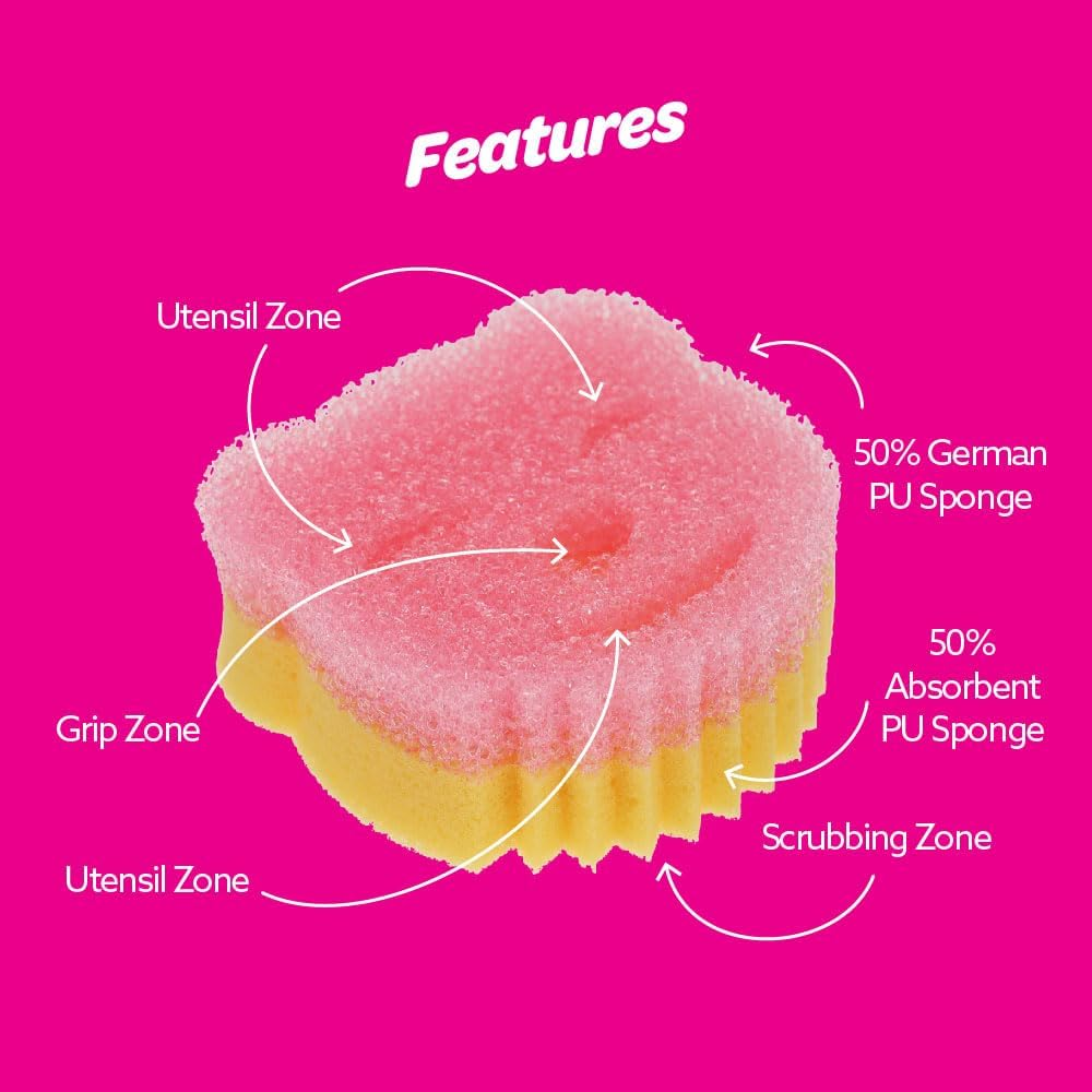 White Magic Scrubtastic Scrub & Wipe Sponge Duo 3 Pack &ndash; Dual-Action, Firm in Cold & Soft in Warm, Ergonomic Bear Shape, Scratch-Free, Odour Resistant, Safe for All Surfaces image number 6