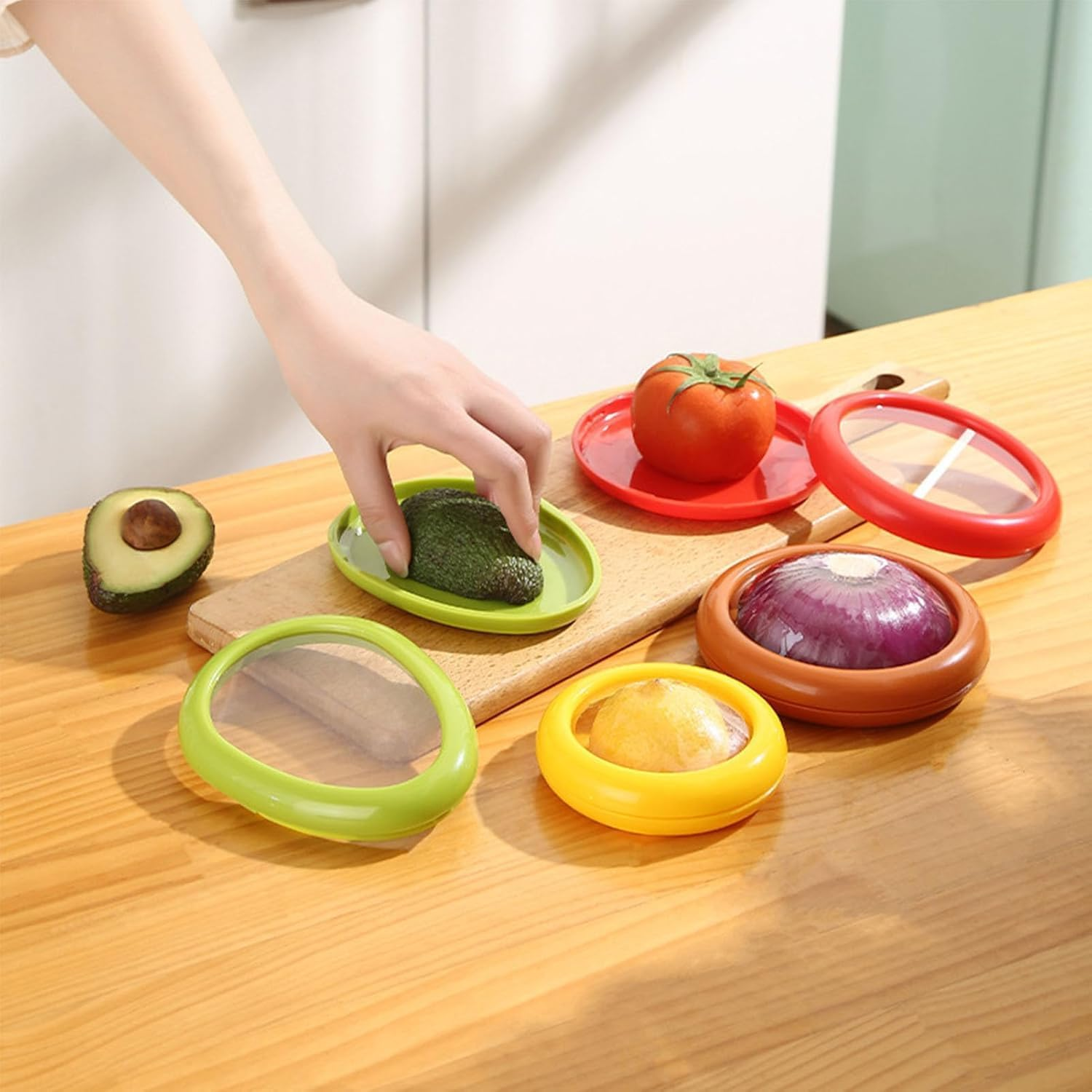 Silicone Fruit and Vegetable Storage Containers for Fridge, Onion Storage Container, Avocado Keeper,Tomato Saver, Lemon Holder Set of 4- Ideal for Garlic, Onions, Lemons and Potatoes image number 4