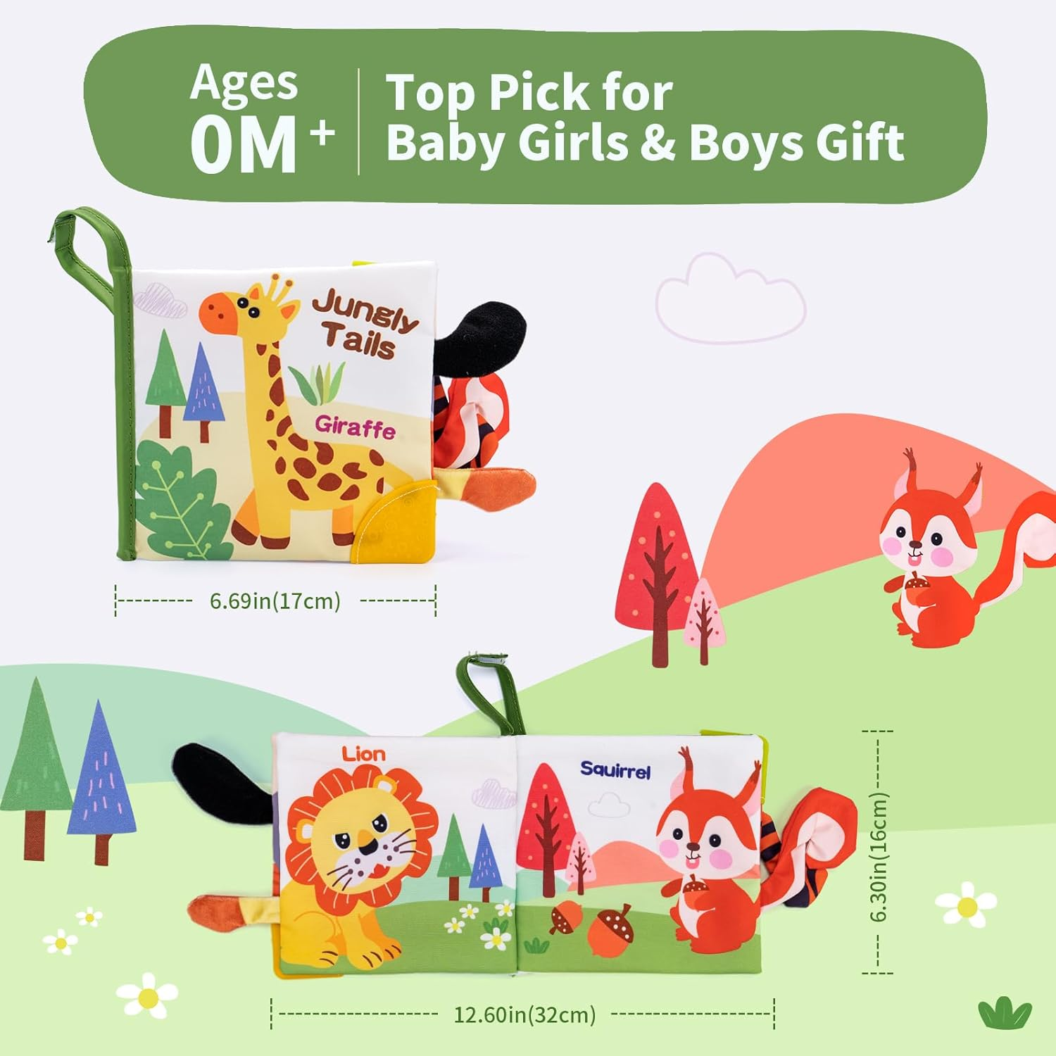 Coolplay Baby Sensory Toys 0-6 Months, Baby Animal Tails Books Toys Crinkle Books 6-12 Months Toddler Soft Cloth Book for Newborn image number 1