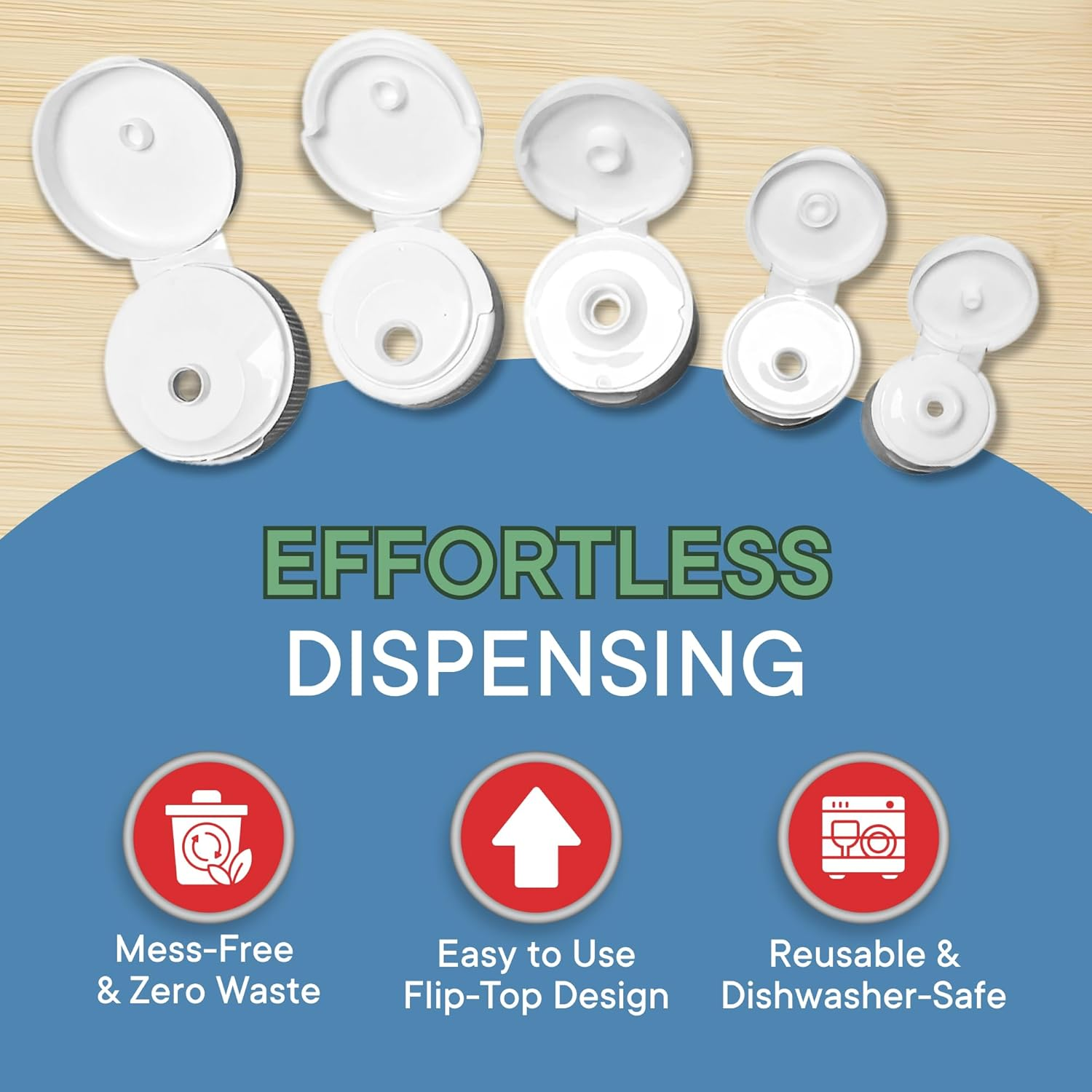 Generic 10-Pack Bottle Emptying Cap Kit with 5 Sizes - Reusable, Leak-Proof, Flip Top, Snap Top, Dispenser Cap, Fit Most Bottles - Easy, Zero Waste, Money Saver, Perfect Home & Bathroom Accessories image number 2
