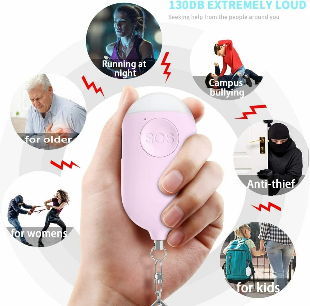 130Db Seniors SOS anti Rape Alarm Keychain Panic Emergency Alarm & LED Flashlight. USB Rechargeable or Women, Men, Kids, Elderly, and Joggers, Pink image number 3