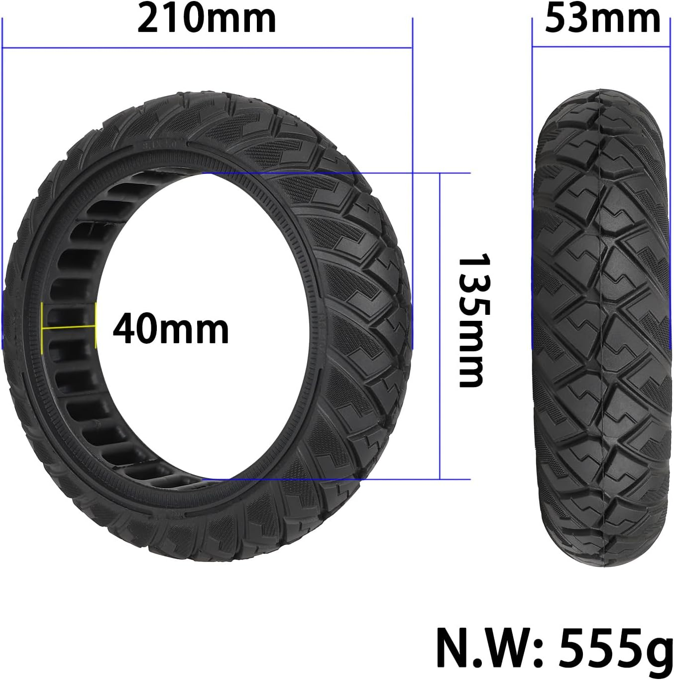 TREFAN 8.1 X 2.0 Full Tyres for Xiaomi 4 Go, Ninebot E2/E2 plus Electric Scooter, 10 Inch Off-Road Solid Rubber Tyres, 10 Inch Solid Tyres, Non-Slip Puncture Proof, Replacement Wheels, Non-Pneumatic