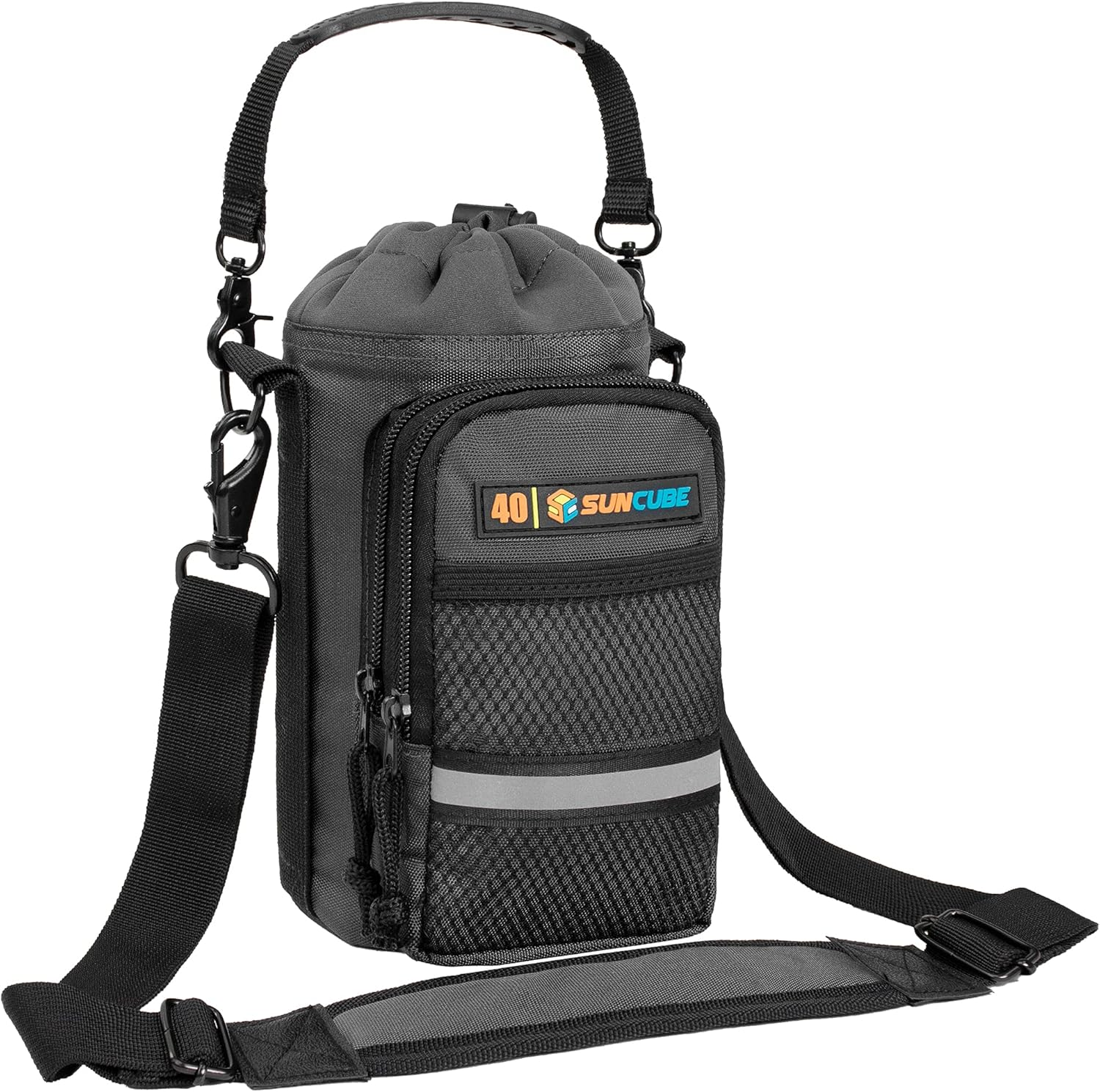 SUN CUBE Water Bottle Carrier with Strap, Insulated Water Bottle Carrier Bag with Phone Pocket Pouch, Sleeve Sling Purse Crossbody Bottle Holder for Walking, Sports, Hiking Accessories, Gray 64Oz