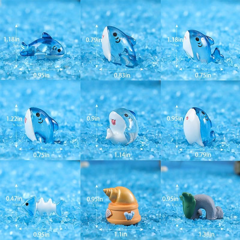 20Pcs Luminous Cute Shark Ornaments Aquarium Micro Landscape Naughty Shark Fish Tank Glow in Dark Resin Crafts Micro Landscape Accessories Mixed Color