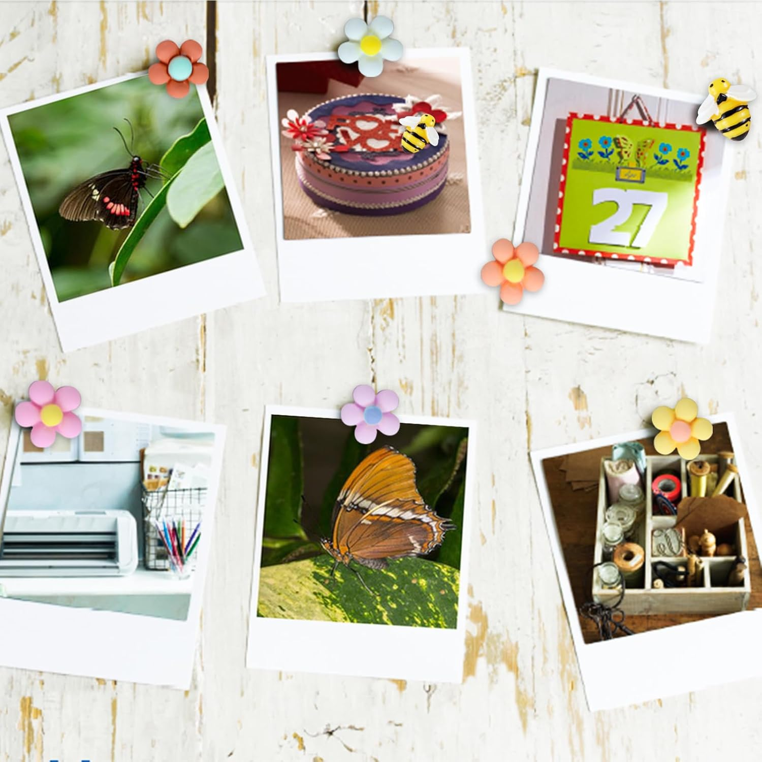 46Pcs Flower Drawing Pins for Pinboard, Bee Push Cute Pin Board Pins with Storage Box, Thumbtacks Reusable Pushpins Pins for Cork Board, School, Office Map, Photo Wall Use image number 4