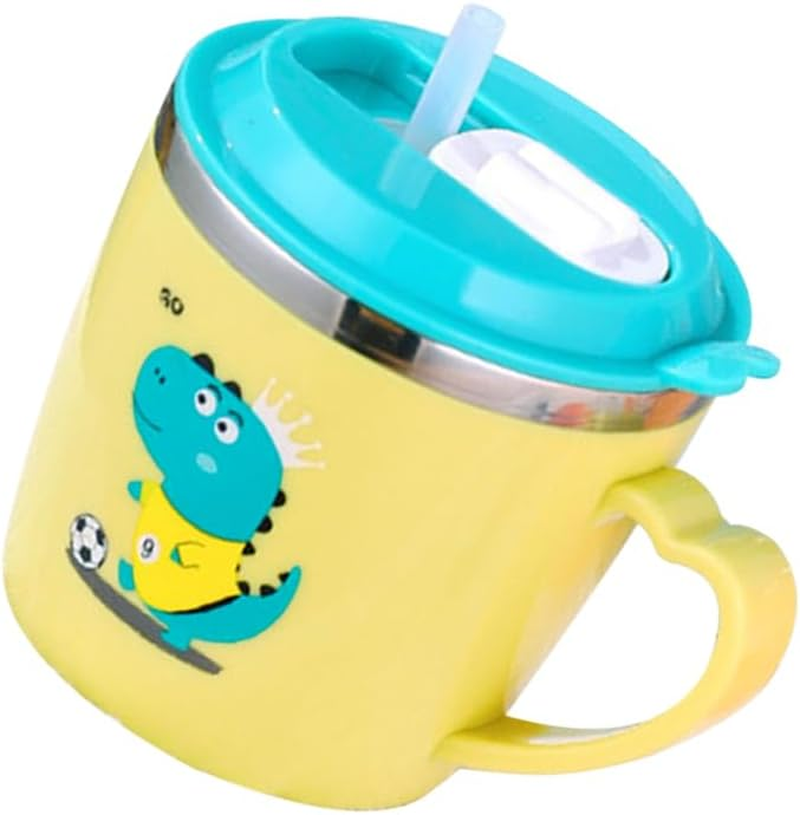 Mobestech Non-Spill Sippy Cup for Toddlers 250Ml Stainless Steel Double Layer Straw Water Bottle Lid Suitable for Milk and Fluids 250Ml