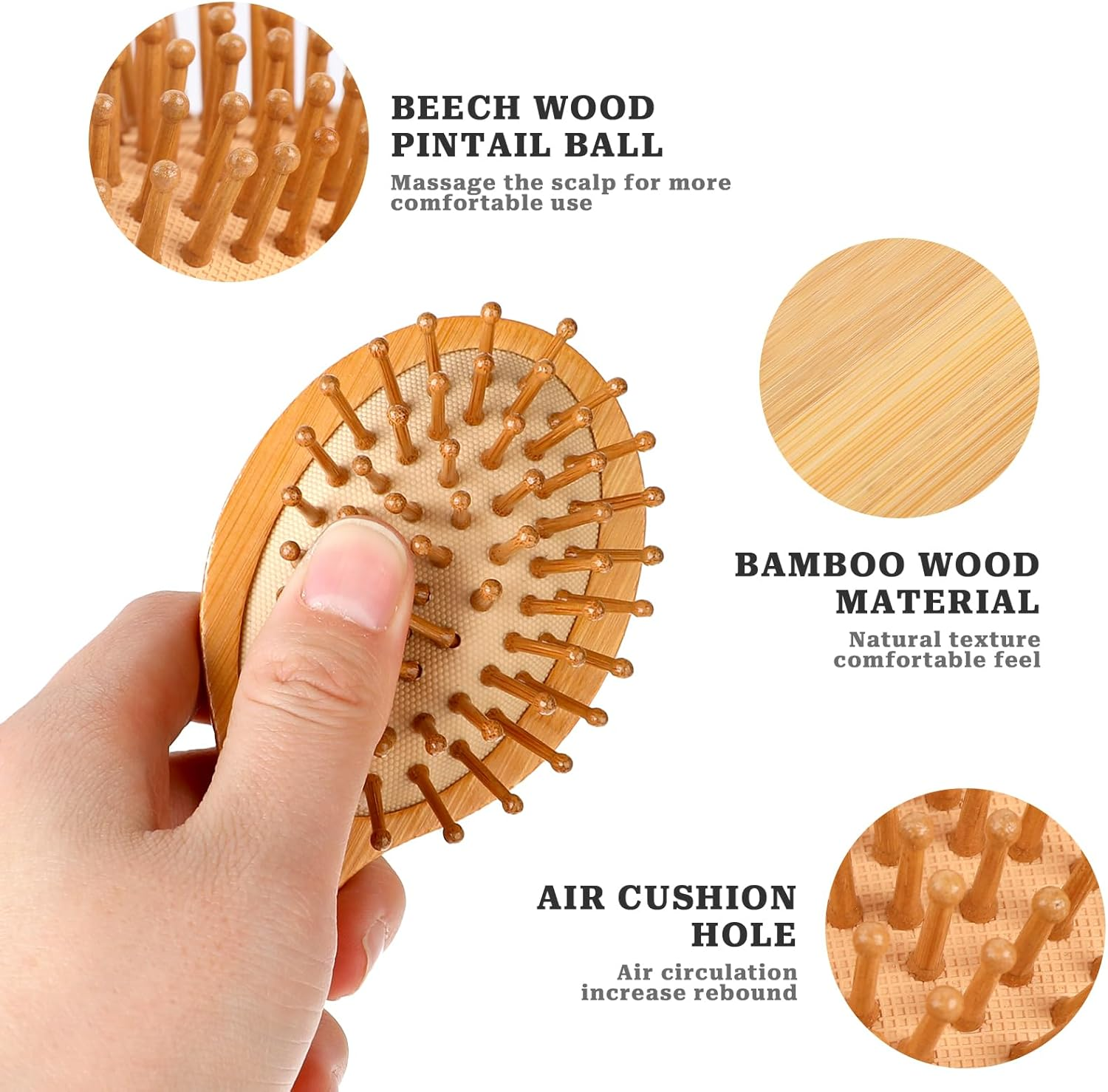 Mozeat Lens Small Bamboo Brush for Hair Growth, Natural Wooden Scalp Brush Mini Hair Scalp Massager Detangling Hairbrush for Women,With Handle Design and Anti-Static round Wood Pins image number 1