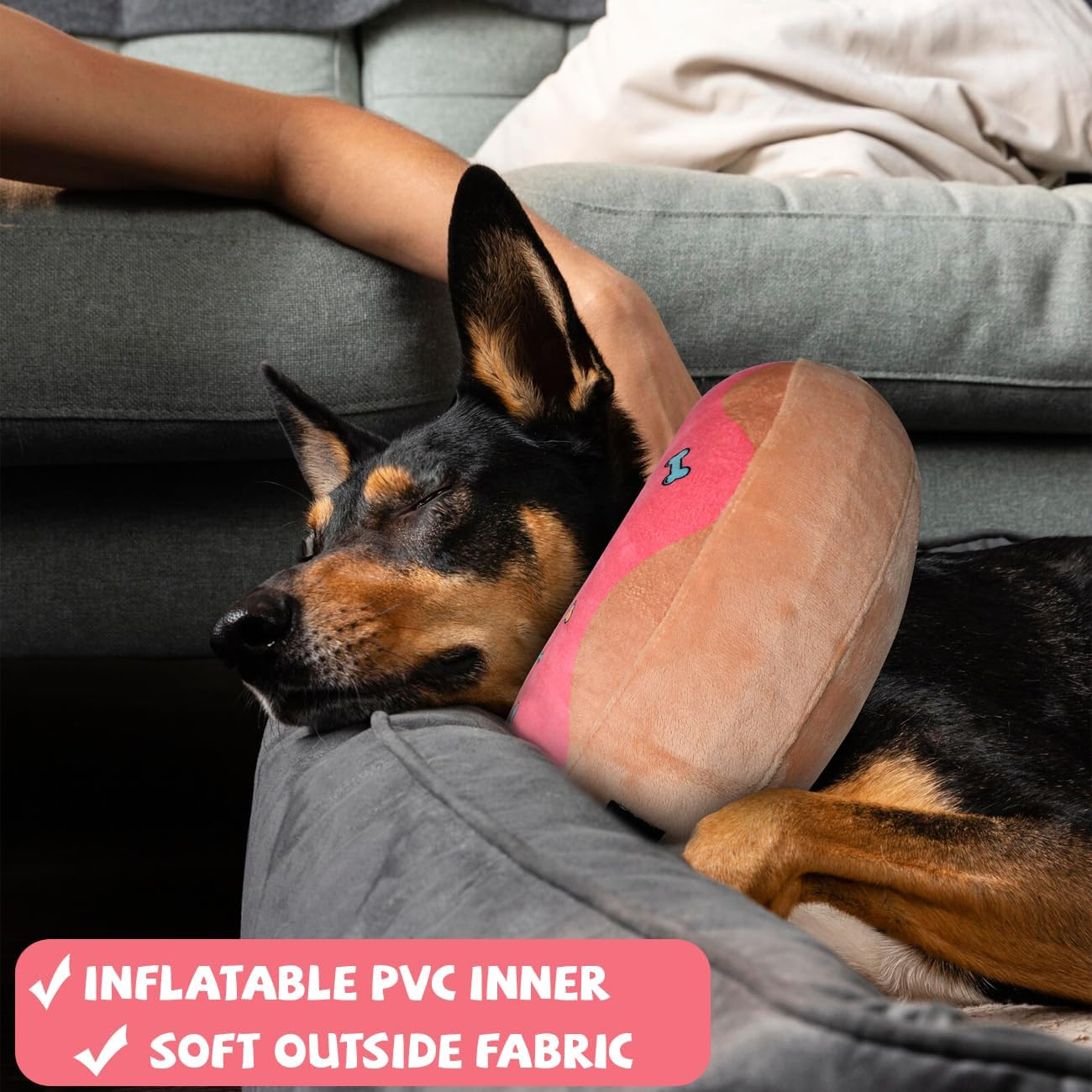 Inflatable Recovery Dog Cone, Protection Dount Collar for Small Medium Large Dogs, Adjustable Soft E-Collar for Dogs and Cats after Surgery, Cute Dog Bone Pattern (Pink, Medium-Plus) image number 3