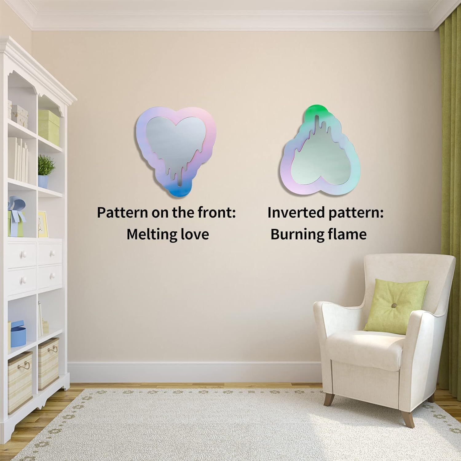 IONPSHG Iridescent Acrylic Mirror Decor Wavy Aesthetic Irregular Magnetic Locker Mirror Frameless Vanity Mirror Non Glass Rainbow Makeup Mirror Decor School Office Locker Cabinets Refrigerators image number 3