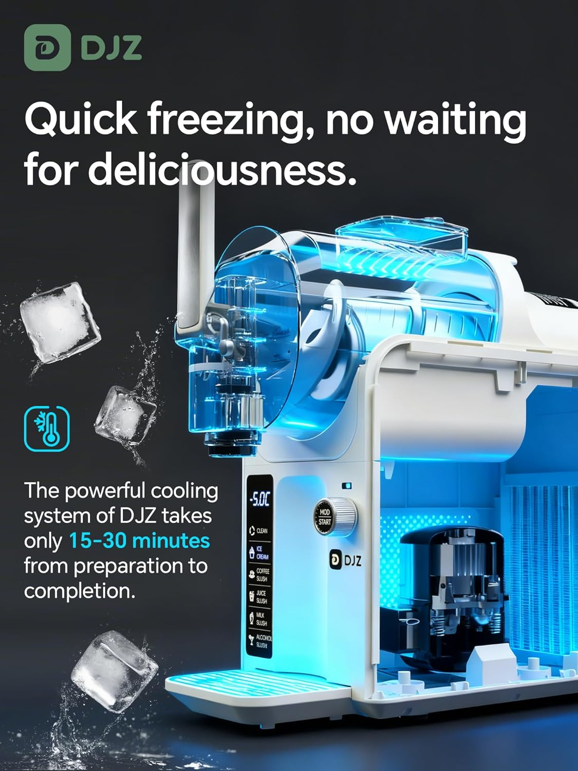 DJZ Slushie Machine with Ice Cream Maker, Ice Free, 5 One-Touch Modes, Self-Cleaning, Quiet, with Led Display & 2L Large Capacity for Home & Parties image number 1