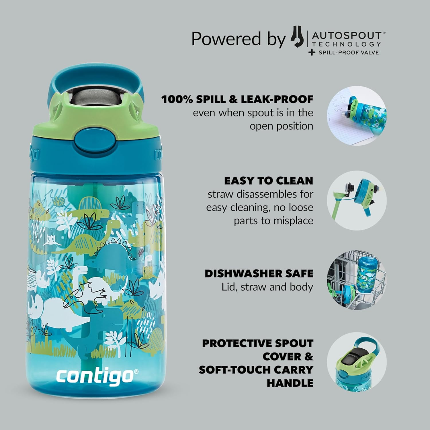 Contigo Kids Autospout Water Bottle, Mermaids, 414 Ml Capacity image number 2